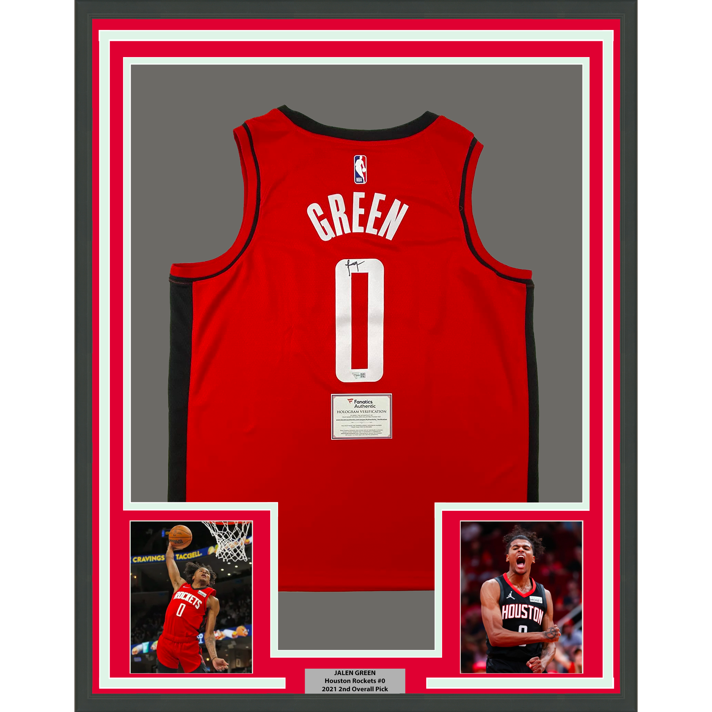 Framed Autographed/Signed Jalen Green 35x39 Houston Rockets Red Authentic Basketball Jersey Fanatics COA