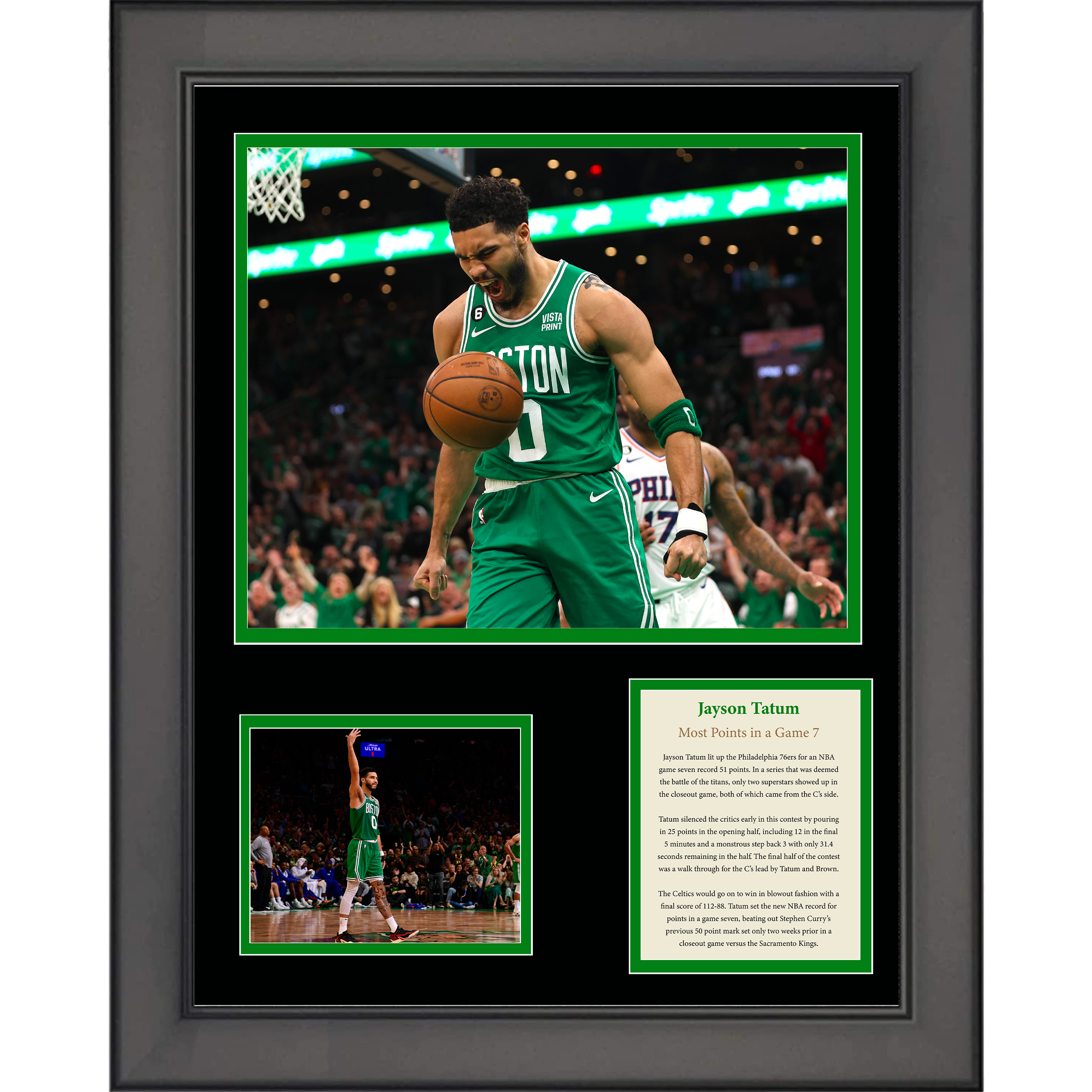 Framed Jayson Tatum NBA Record 51 Points in a Game 7 Boston Celtics Basketball 11"x14" Three Photo Collage