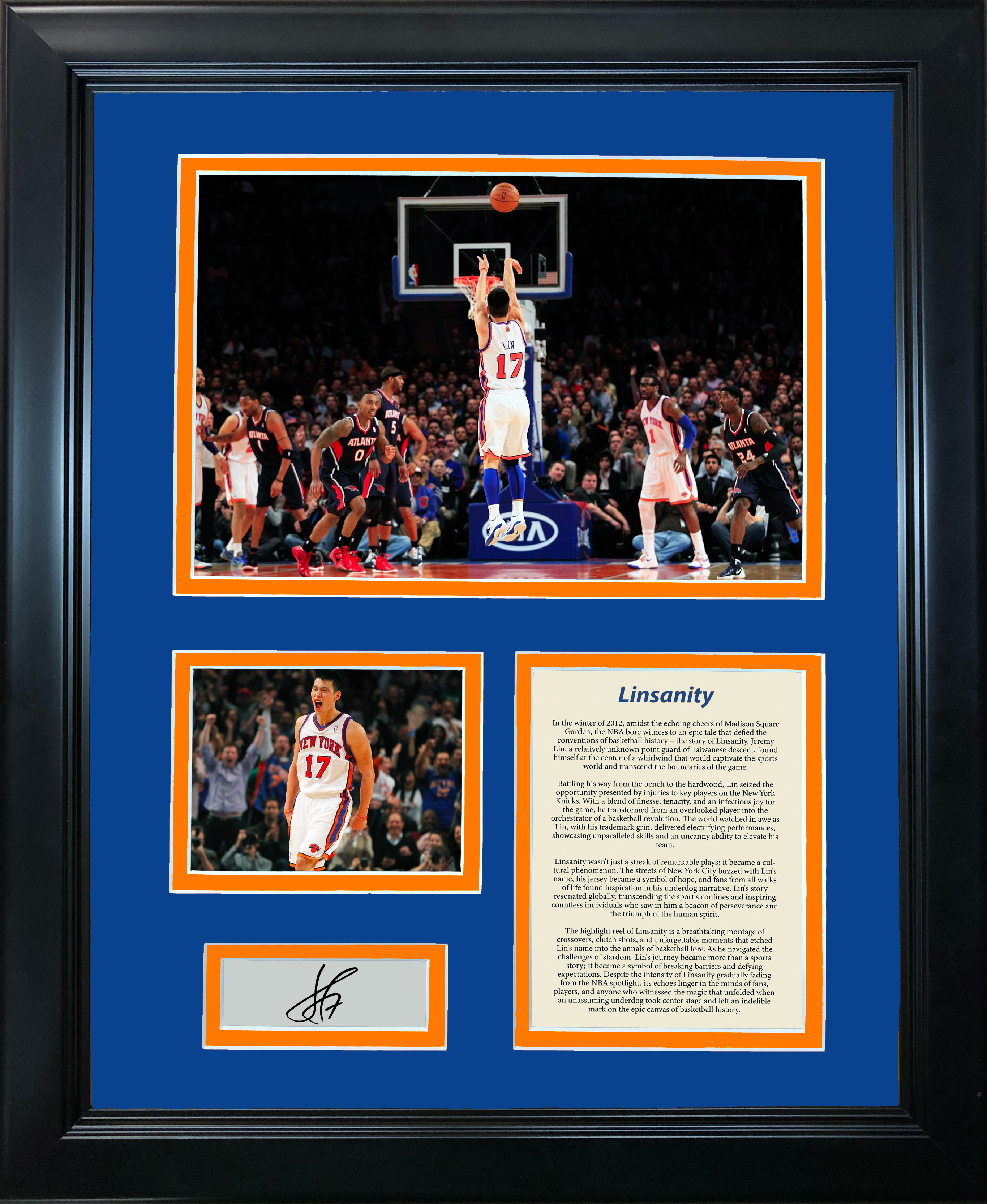 Framed Jeremy Lin Linsanity New York Knicks Facsimile Laser Engraved Signature Auto Basketball 11"x14" Photo Sig Collage