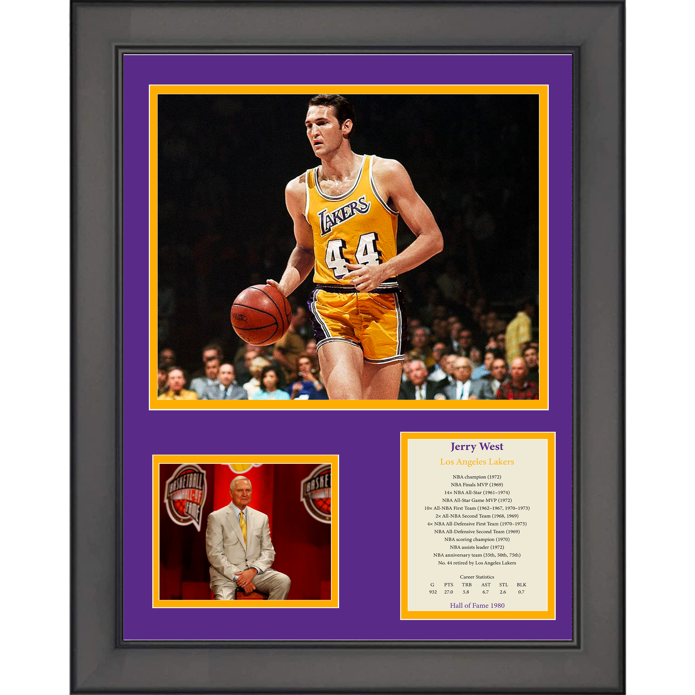 Framed Jerry West Hall of Fame Los Angeles Lakers Basketball 11"x14" Three Photo Collage