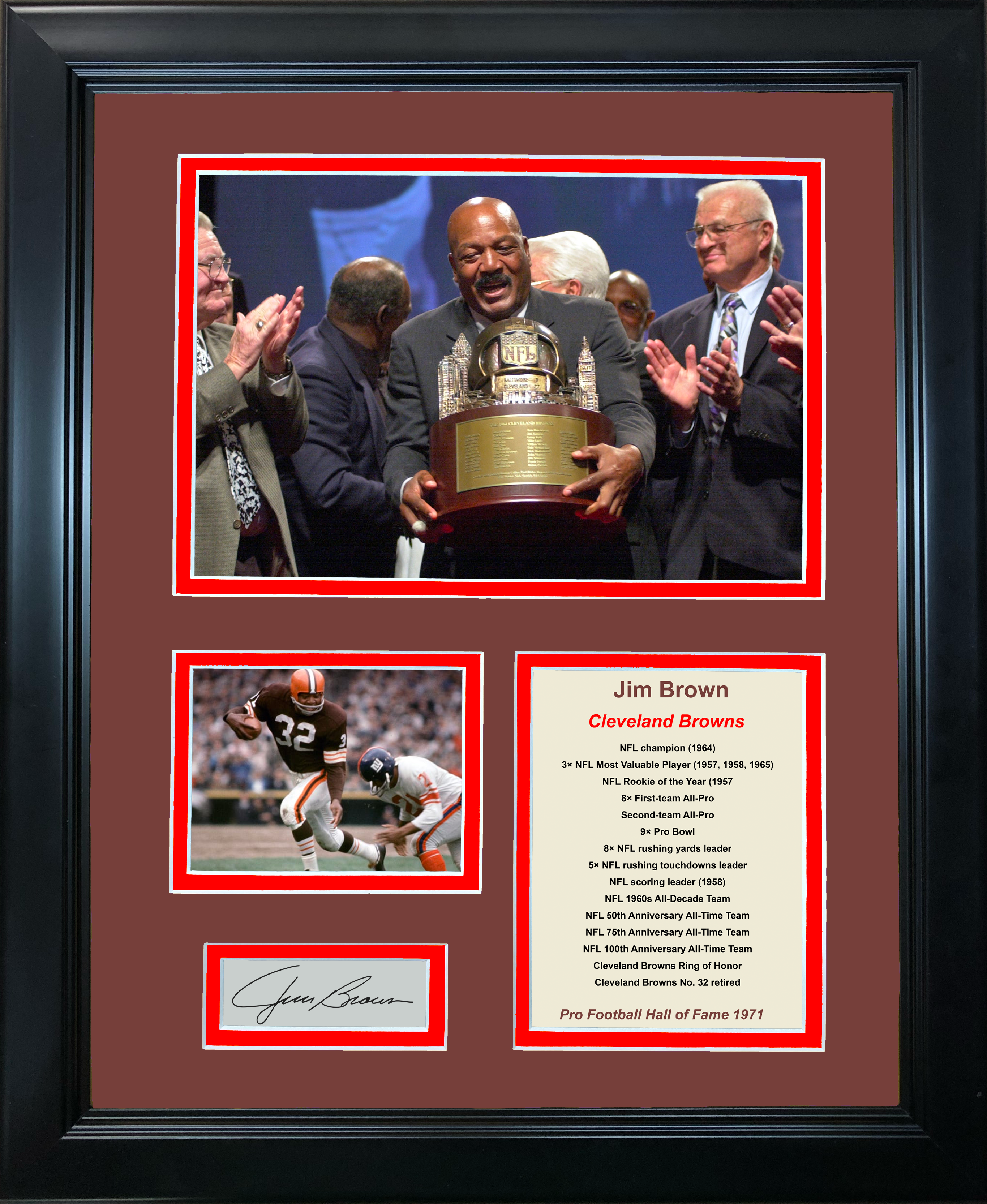 Framed Jim Brown Hall of Fame Facsimile Laser Engraved Signature Auto Cleveland Browns 11"x14" Photo Sig Collage
