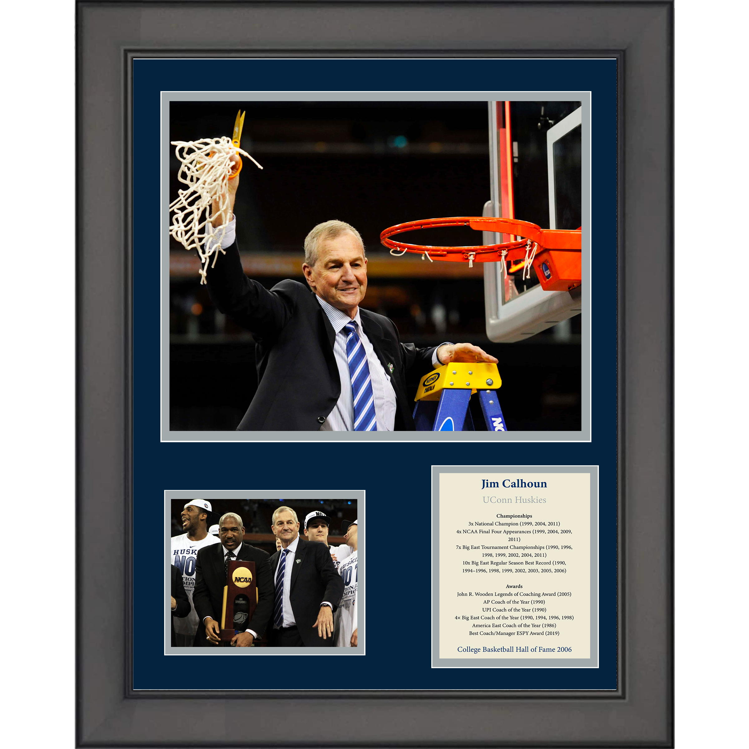 Framed Jim Calhoun Hall of Fame UConn Huskies NCAA Basketball 11"x14" Three Photo Collage