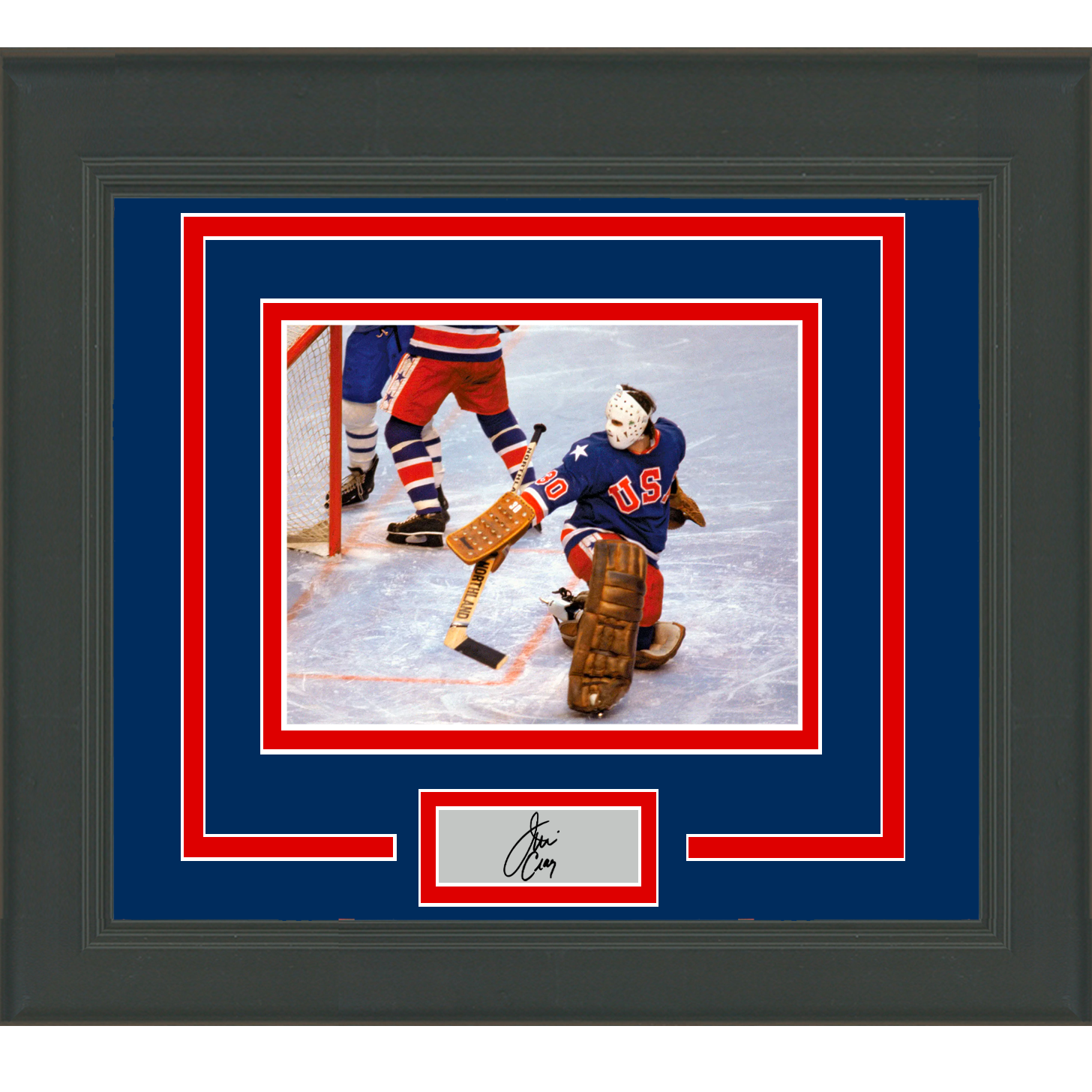Framed Jim Craig Miracle on Ice Facsimile Laser Engraved Signature Auto USA Hockey 11x14 Hockey Photo
