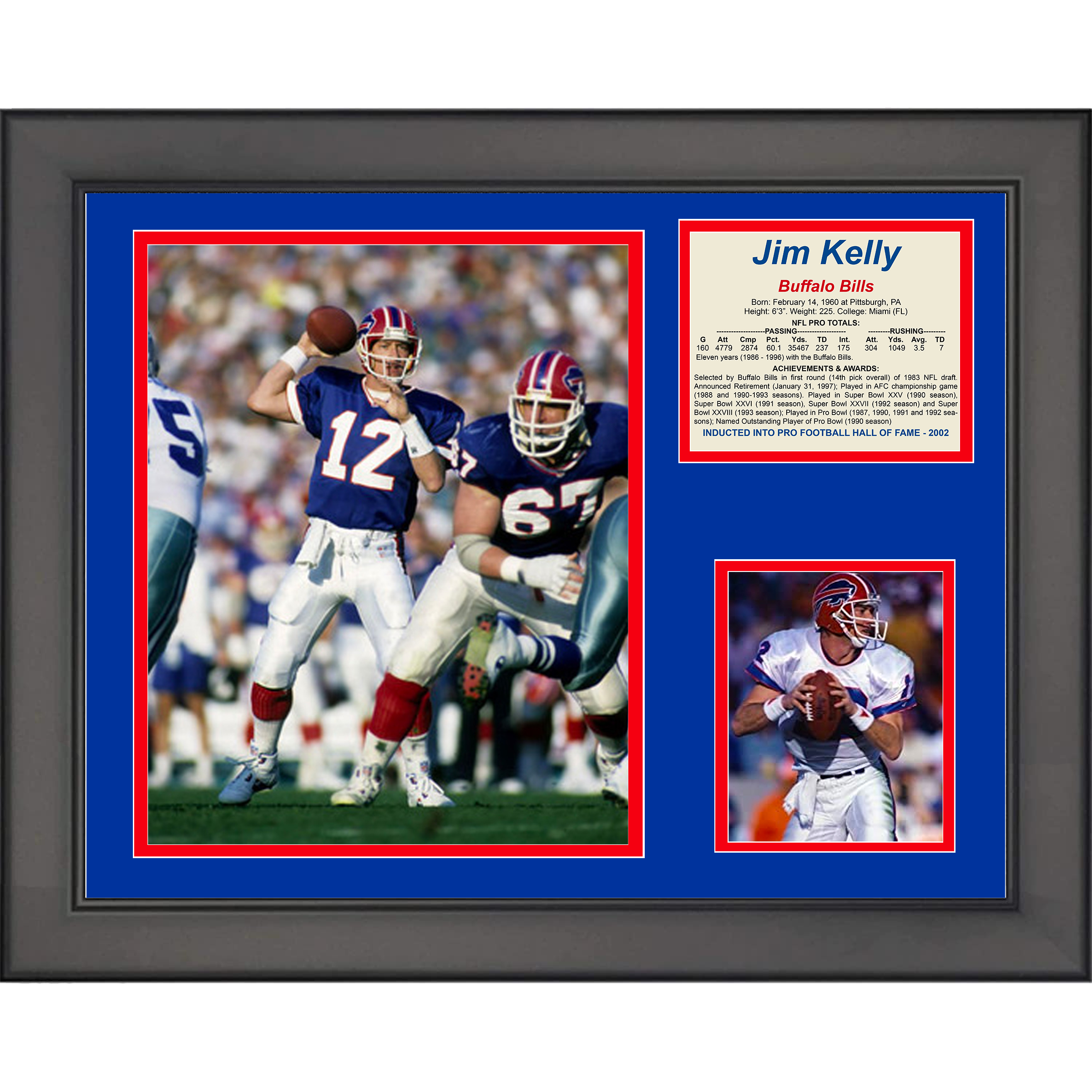 Framed Jim Kelly Hall of Fame Buffalo Bills Football 11"x14" Three Photo Collage