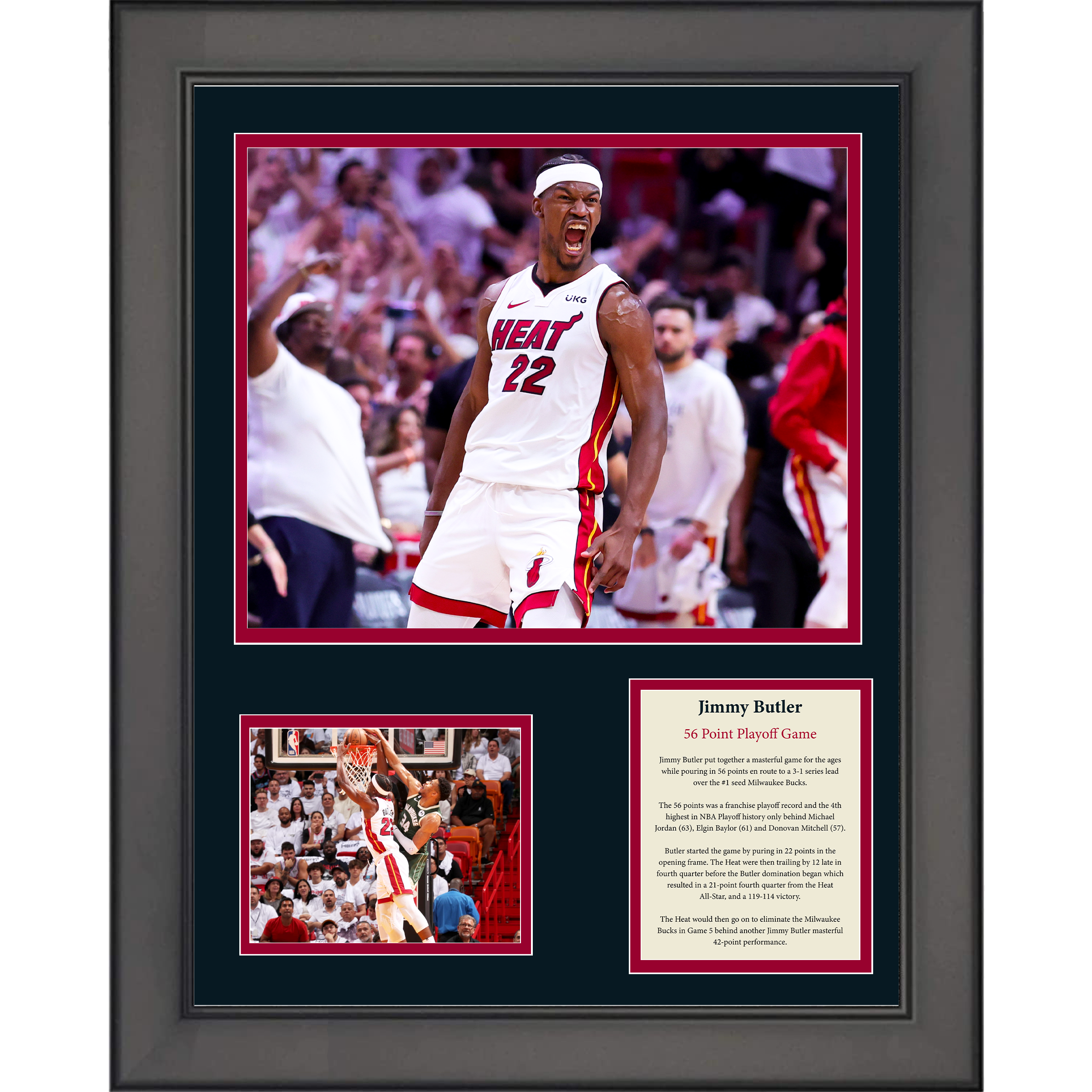 Framed Jimmy Butler 56 Point Playoff Game vs Milwaukee Bucks Miami Heat 11"x14" Basketball Three Photo Collage