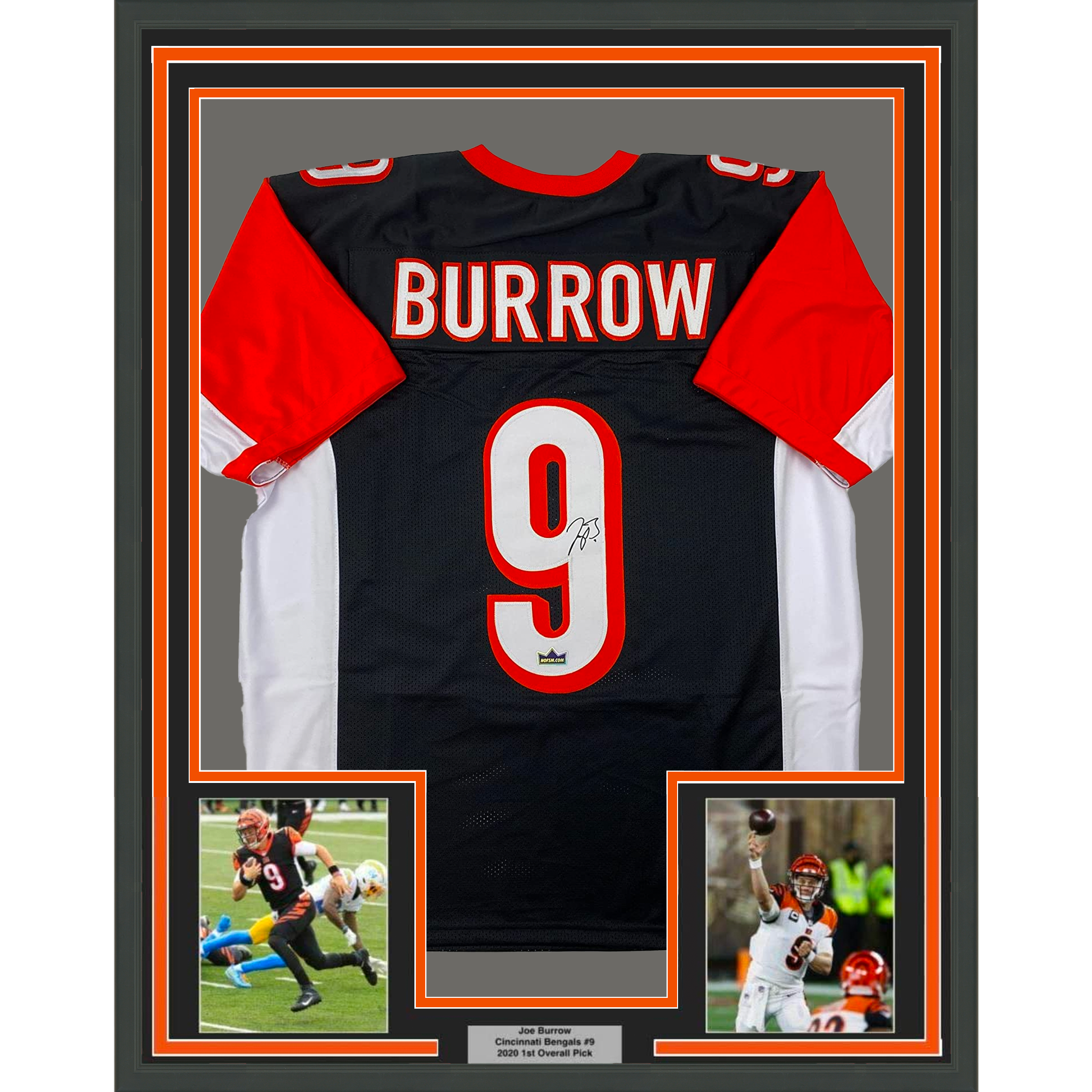 Framed Facsimile Autographed Joe Burrow 35x39 Cincinnati Black Rookie Reprint Laser Auto Football Jersey Size Men's XL