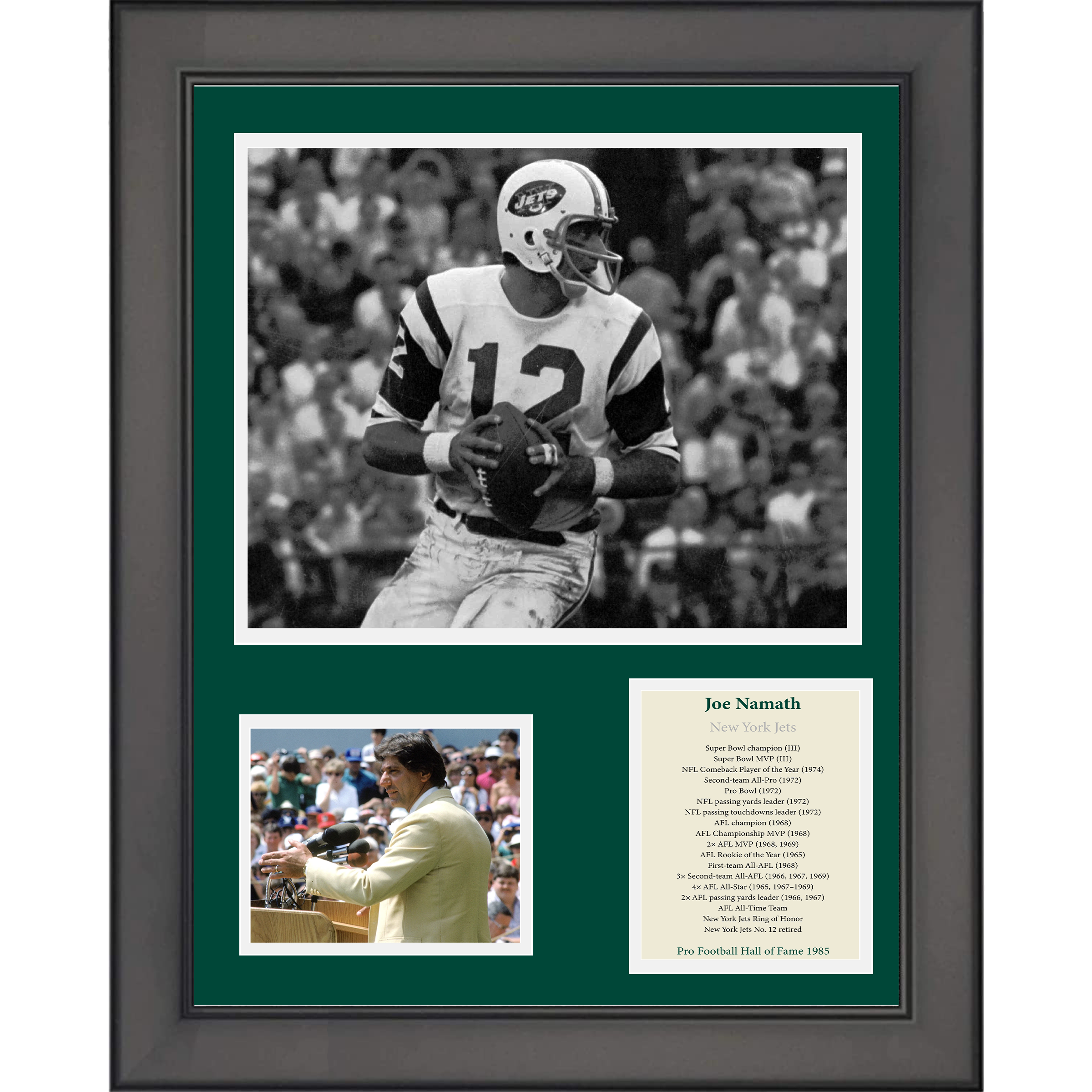 Framed Joe Namath Hall of Fame New York Jets 11"x14" Football Three Photo Collage