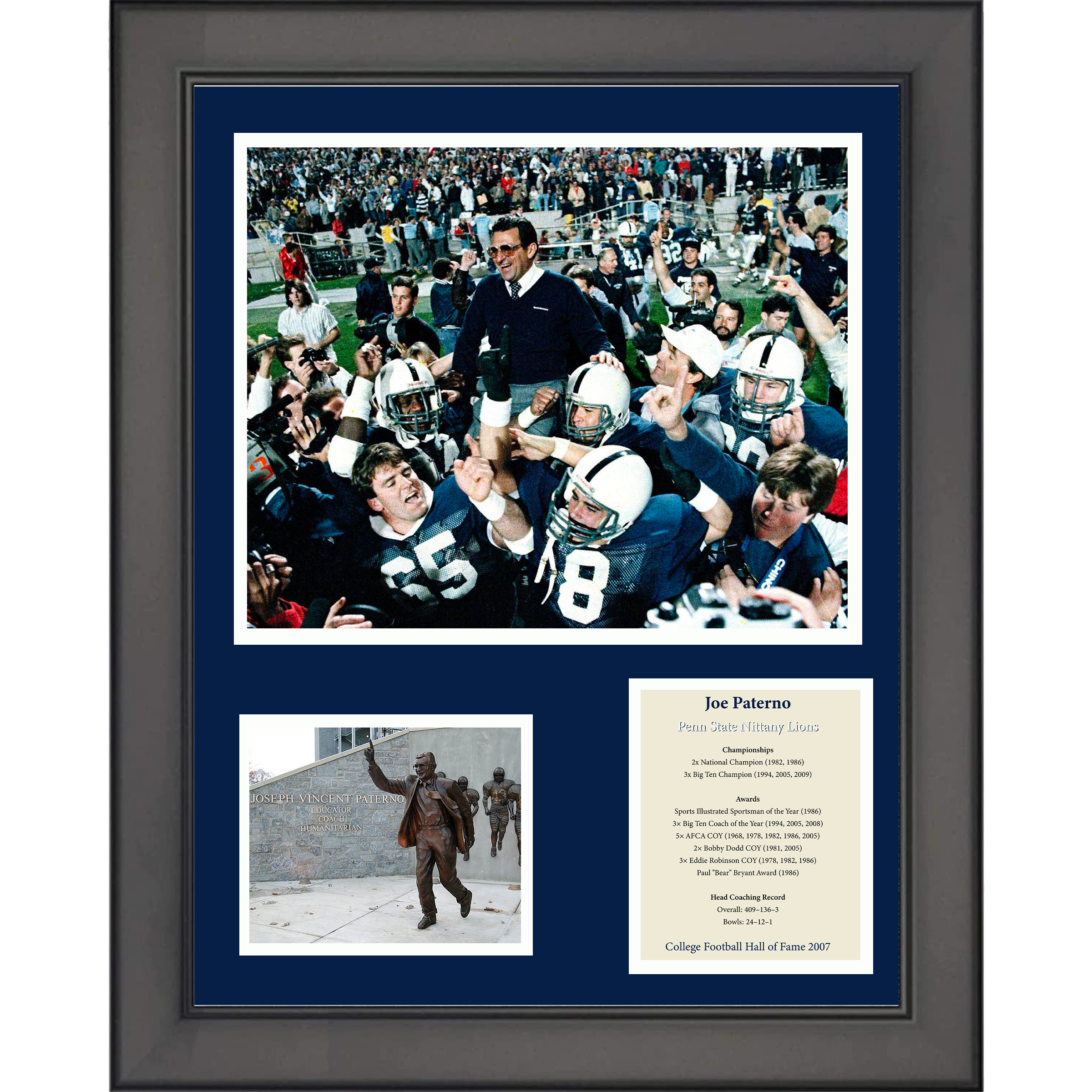 Framed Joe Paterno Hall of Fame PSU Penn State Nittany Lions 11"x14" College Football Three Photo Collage