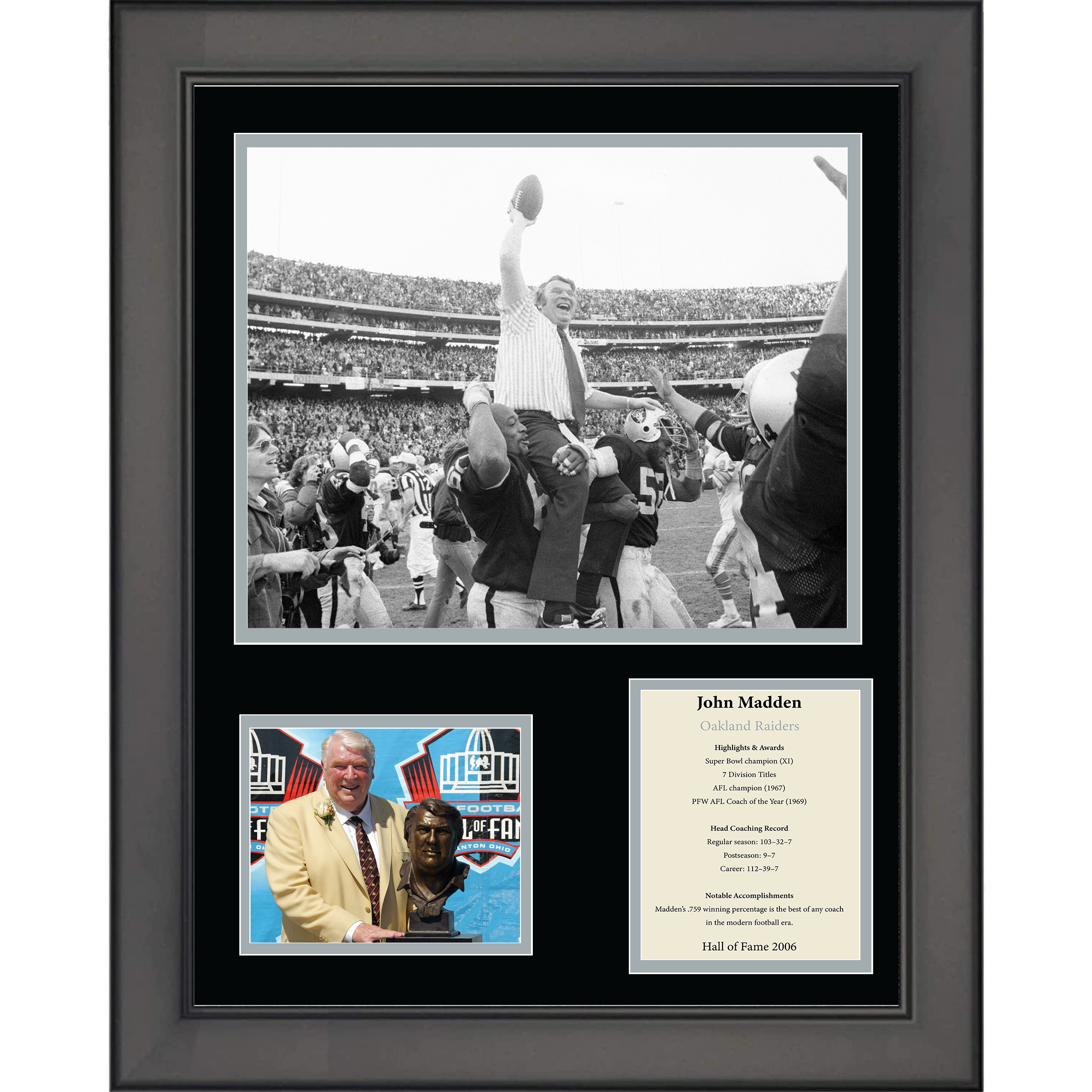 Framed John Madden Hall of Fame Oakland Las Vegas Raiders 11"x14" Football Three Photo Collage
