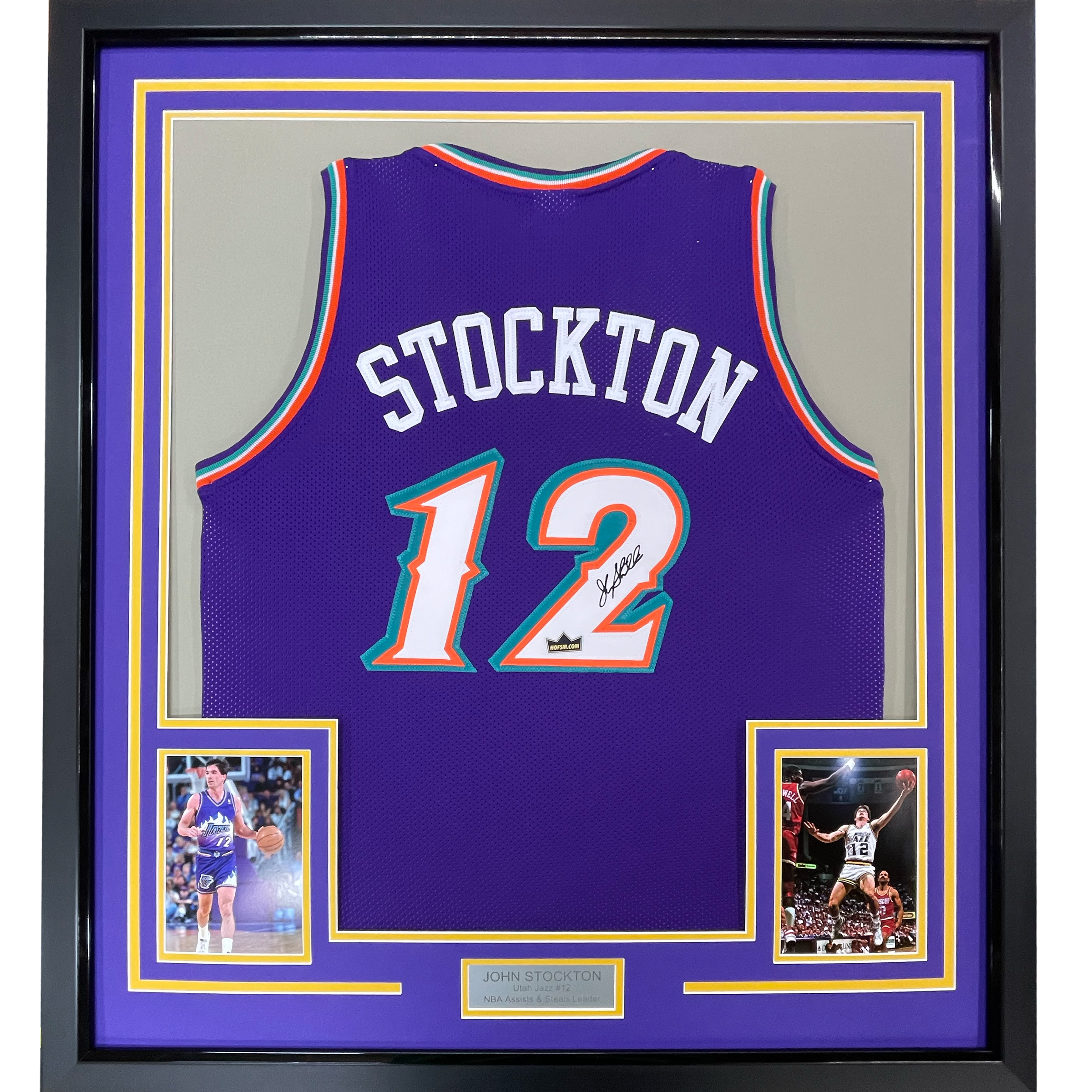 Framed Facsimile Autographed John Stockton 35x39 Utah Jazz Reprint Laser Auto Basketball Jersey