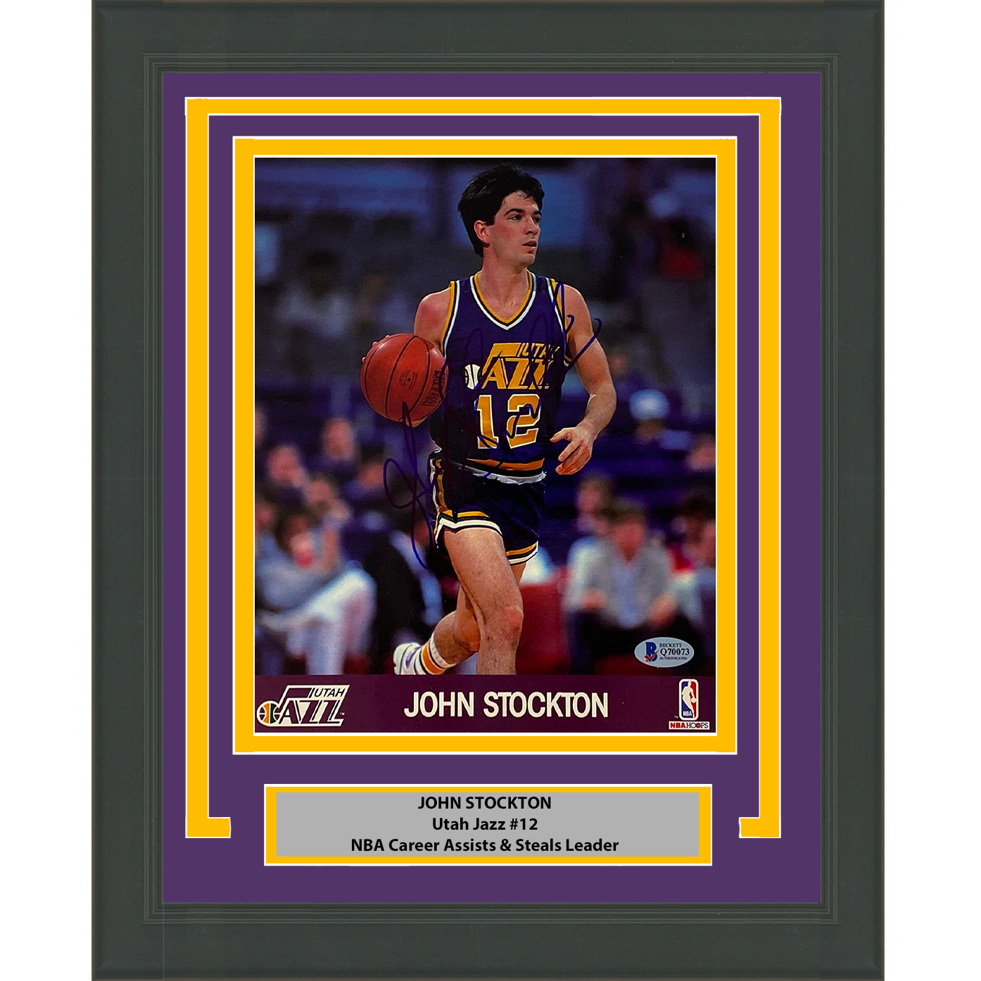 Framed Autographed/Signed John Stockton Utah Jazz 8x10 Basketball Photo Beckett BAS COA