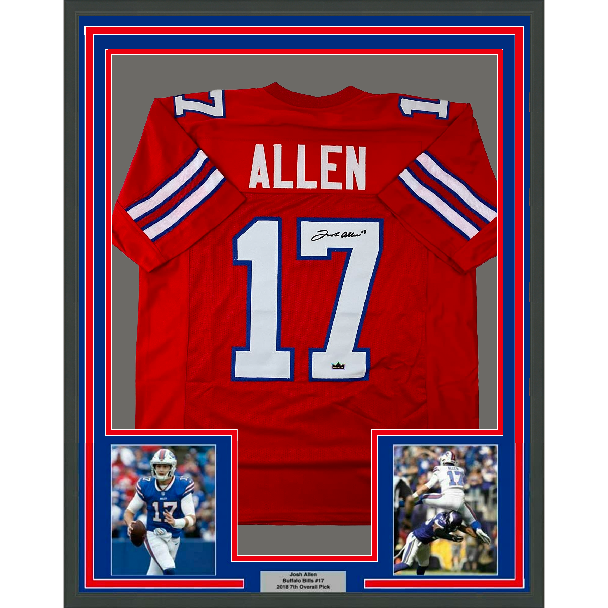 Framed Facsimile Autographed Josh Allen 35x39 Buffalo Red Reprint Laser Auto Football Jersey Size Men's XL