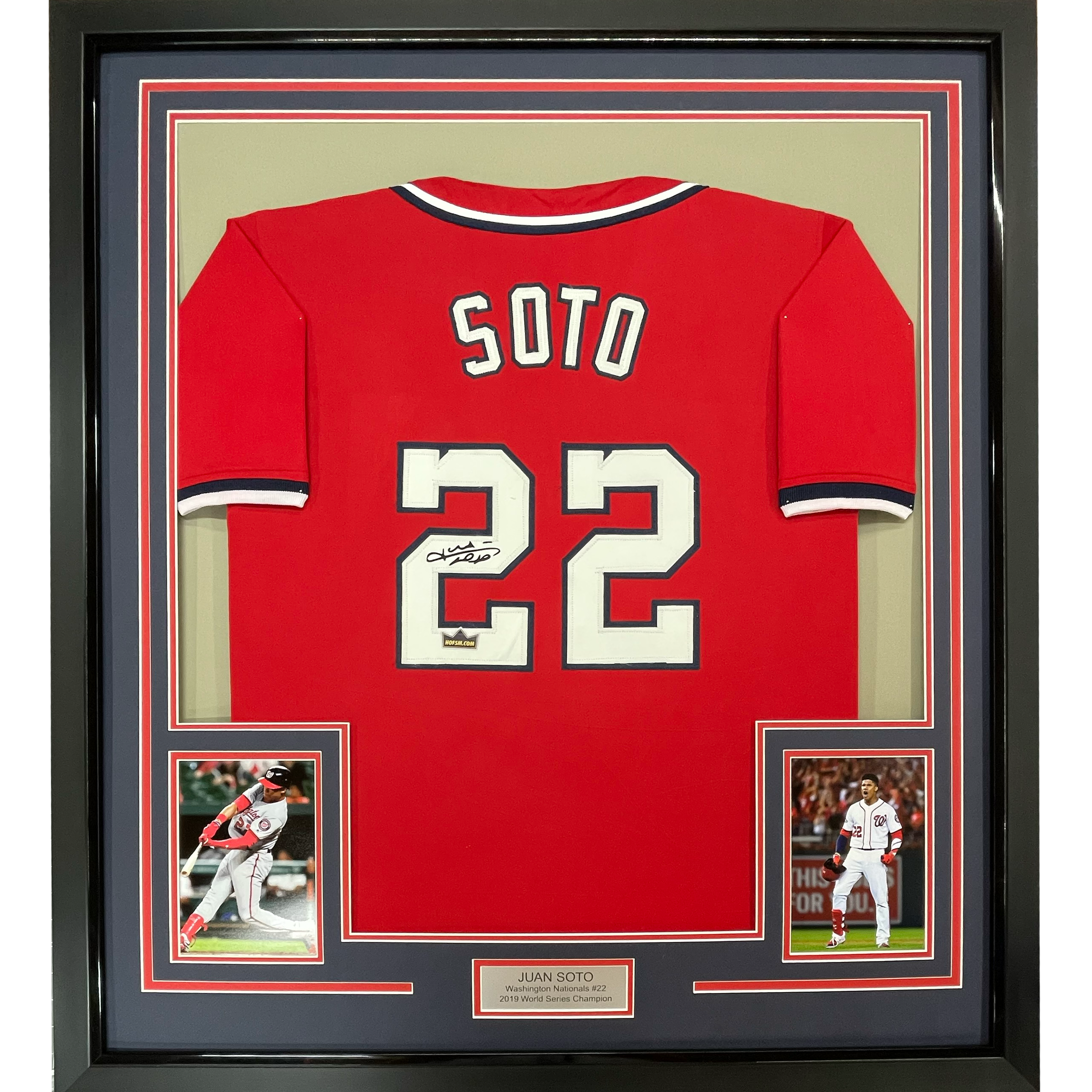 Framed Facsimile Autographed Juan Soto 35x39 Washington Red Reprint Laser Auto Baseball Jersey