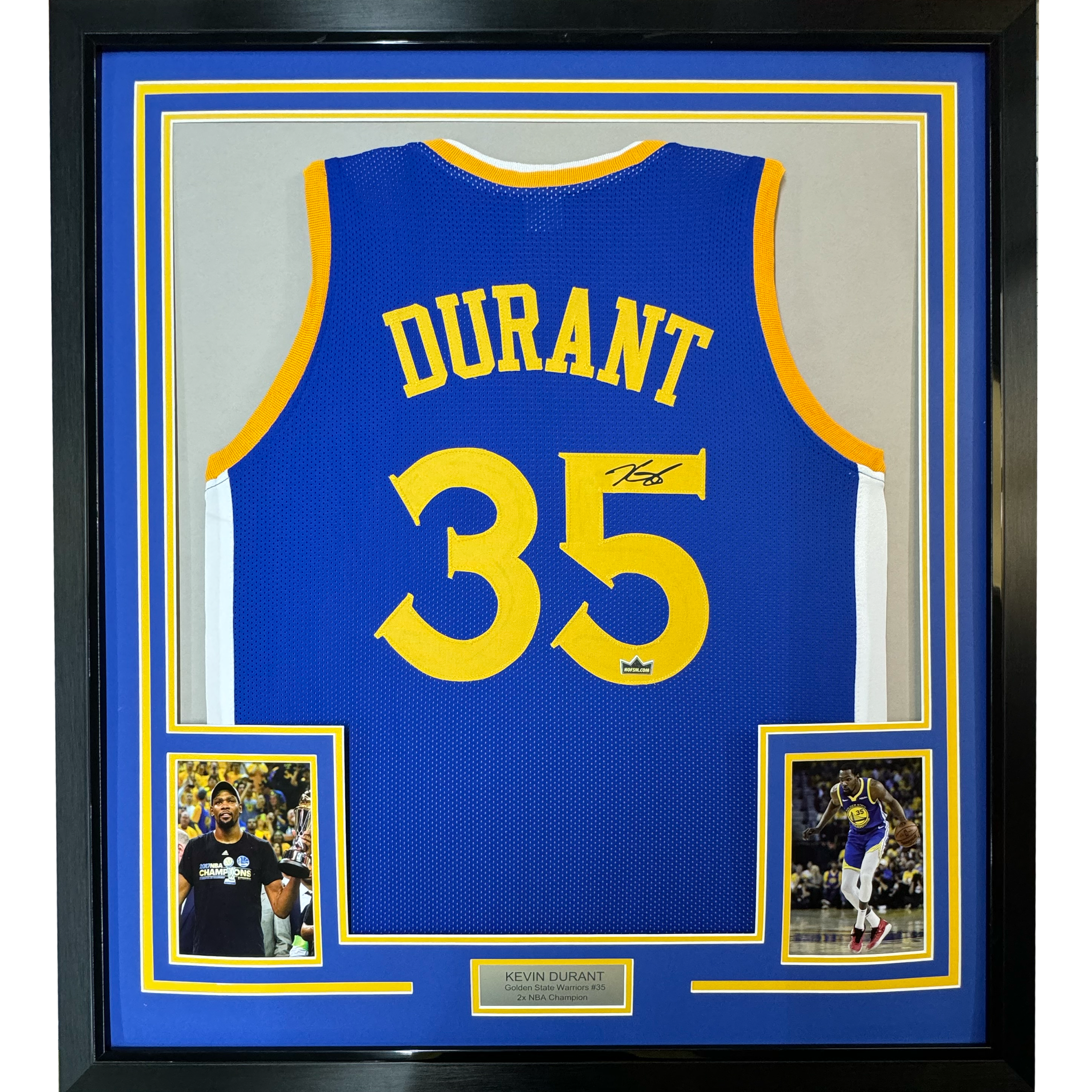 Framed Facsimile Autographed Kevin Durant 35x39 Golden State Blue Reprint Laser Auto Basketball Jersey