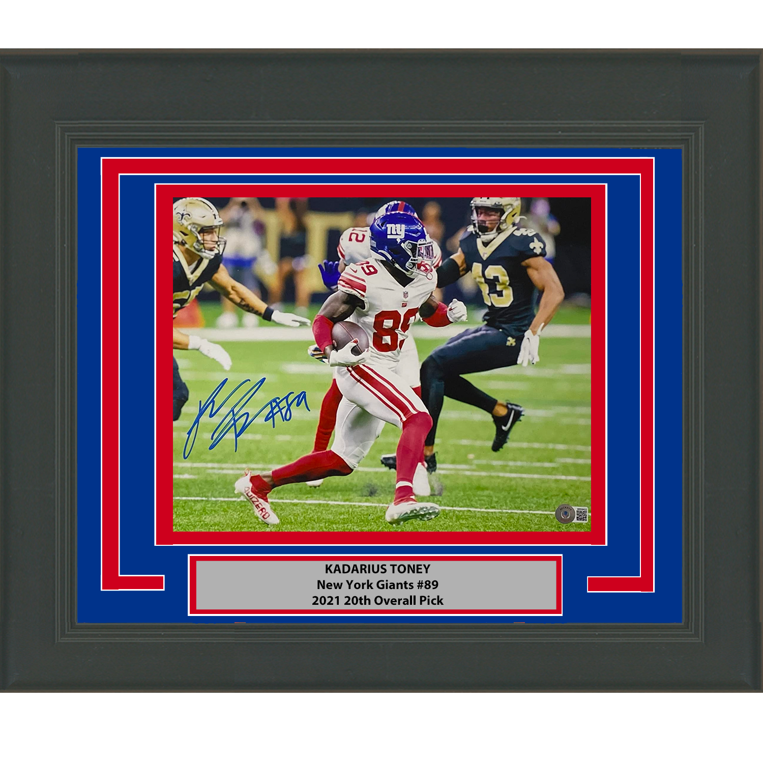 Framed Autographed/Signed Kadarius Toney New York Giants 11x14 Football Photo Beckett BAS COA #1