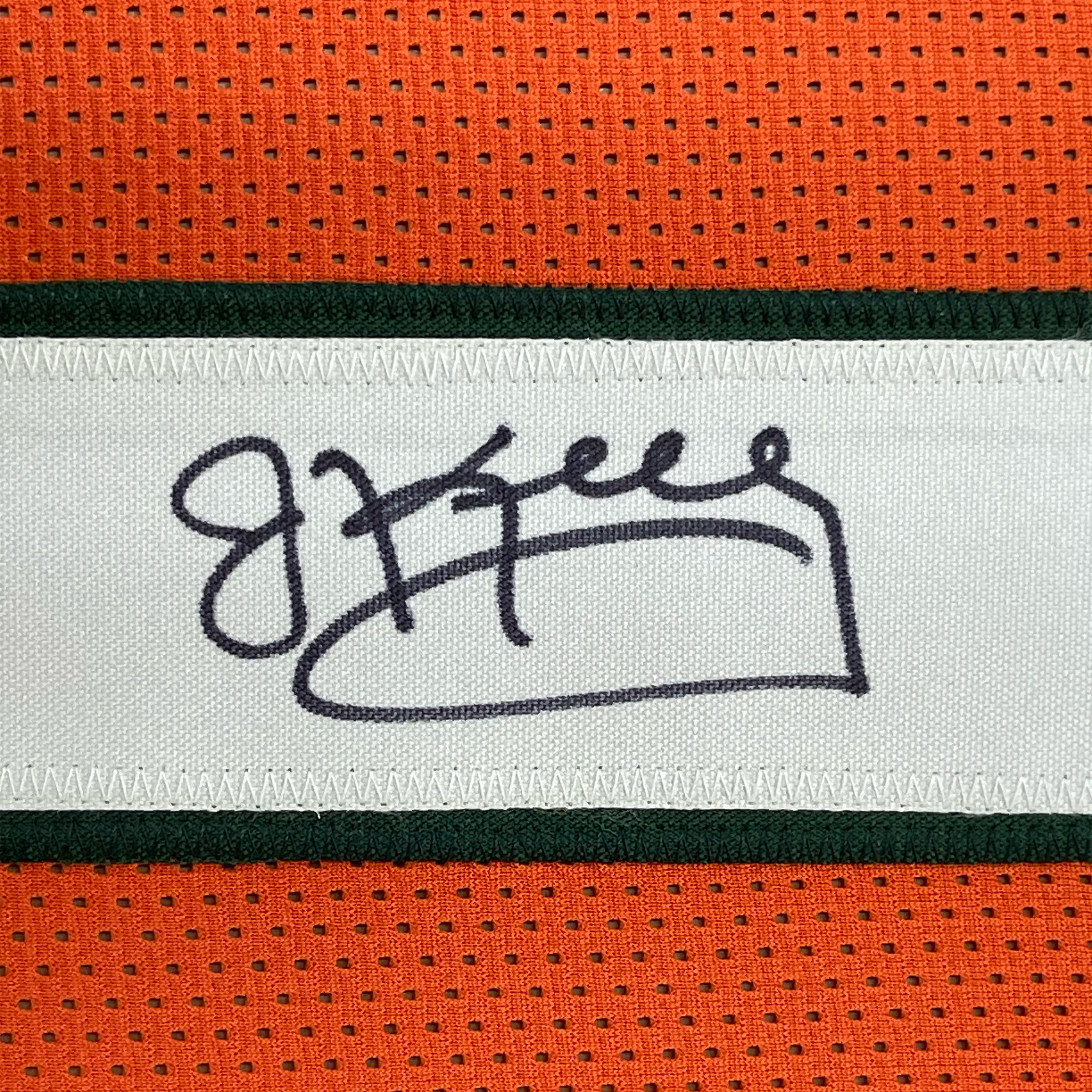 Framed Autographed/Signed Jim Kelly 35x39 Miami Hurricanes Orange College Football Jersey JSA COA