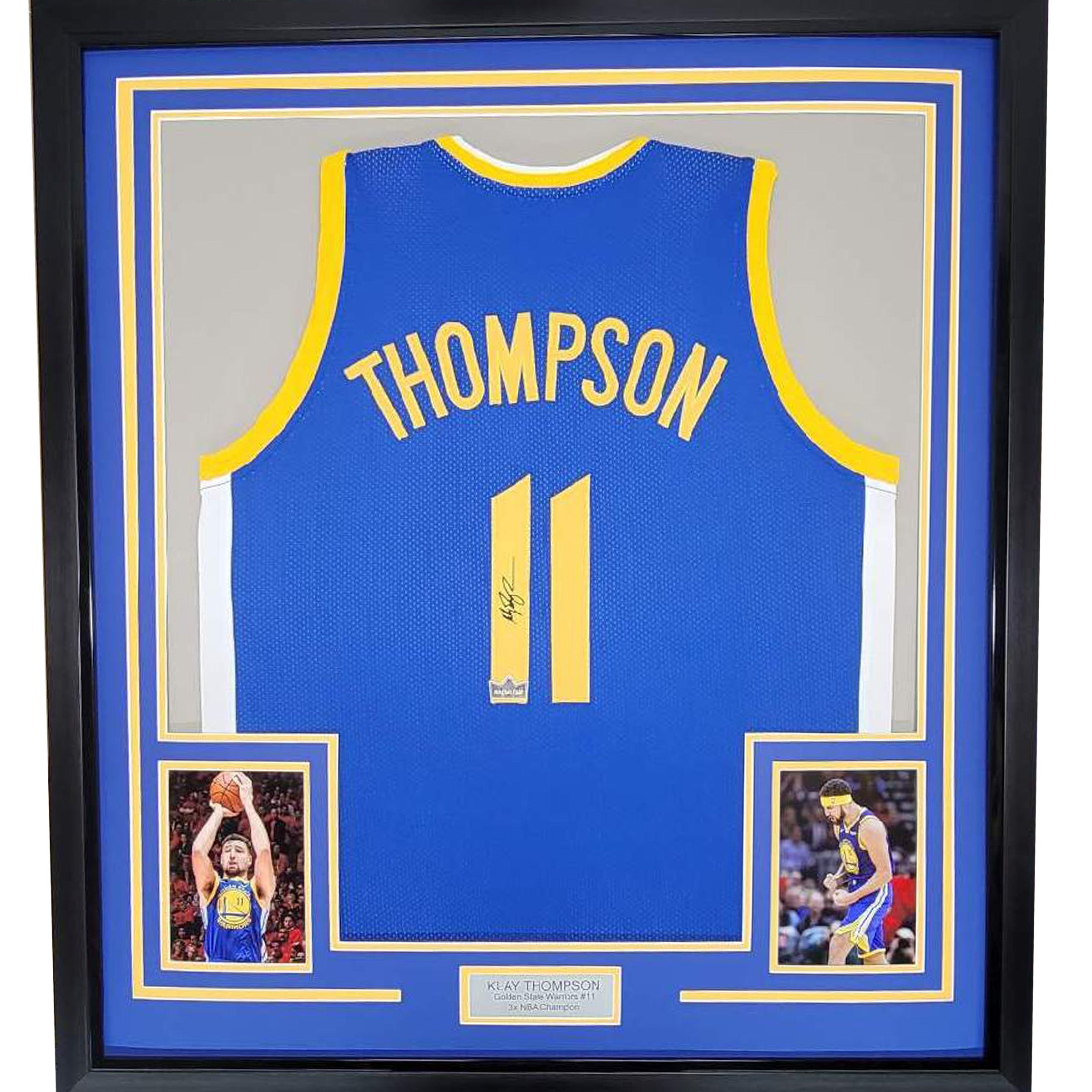 Framed Facsimile Autographed Klay Thompson 35x39 Golden State Blue Reprint Laser Auto Basketball Jersey