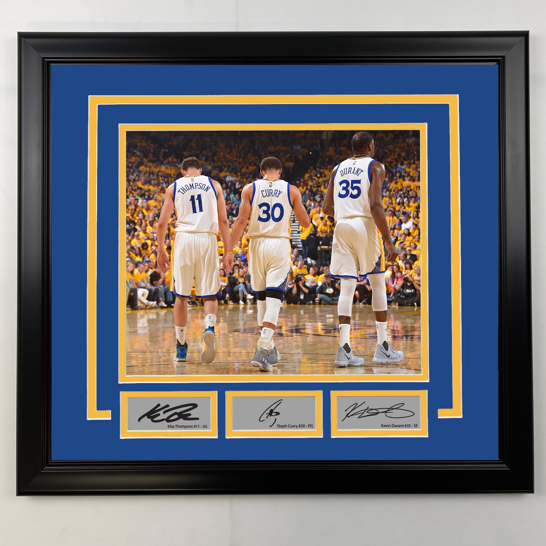 Framed Klay Thompson, Steph Curry and Kevin Durant Facsimile Laser Engraved Signatures Golden State Warriors 19x21 Basketball Photo