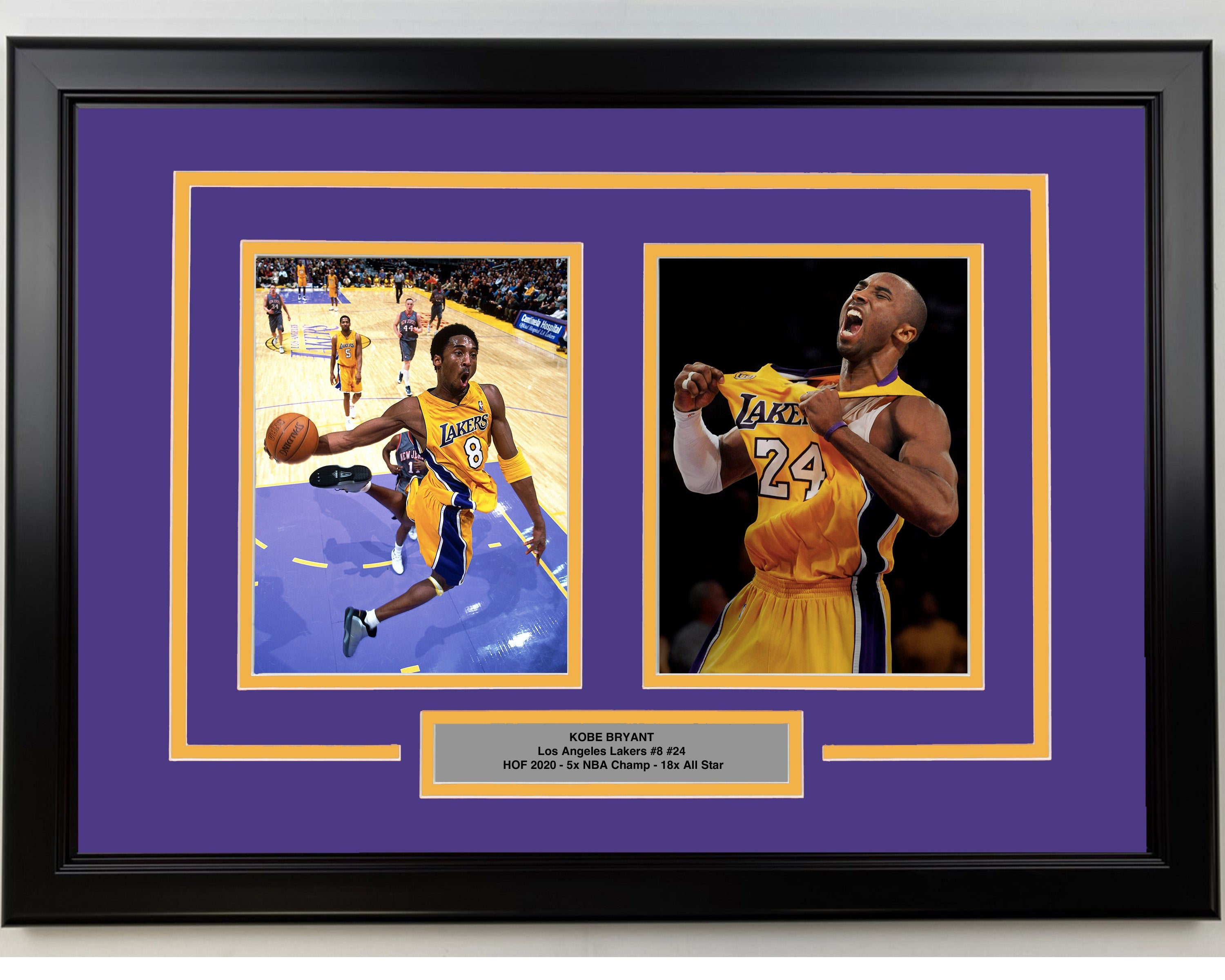 Framed Kobe Bryant Los Angeles Lakers 17x23 Dual Basketball Photo