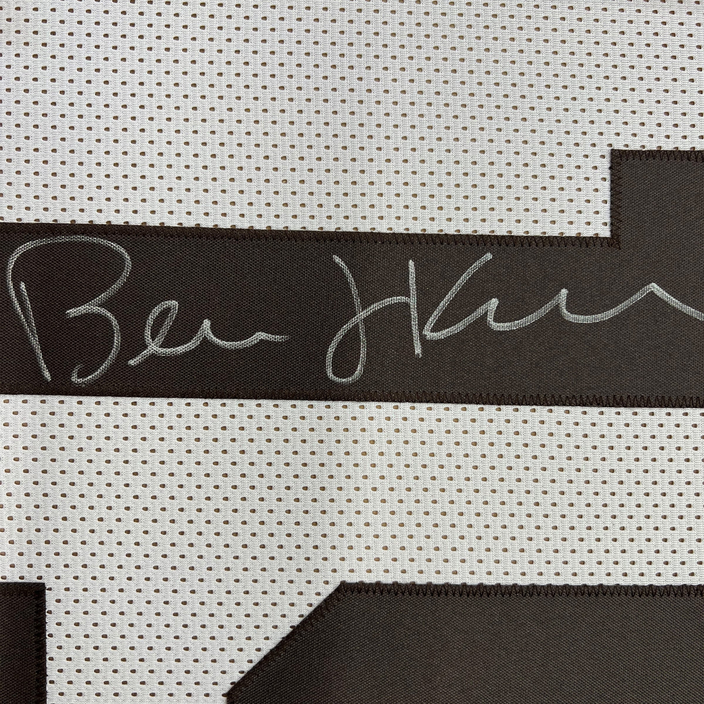Framed Autographed/Signed Bernie Kosar 35x39 Cleveland White Football Jersey JSA COA