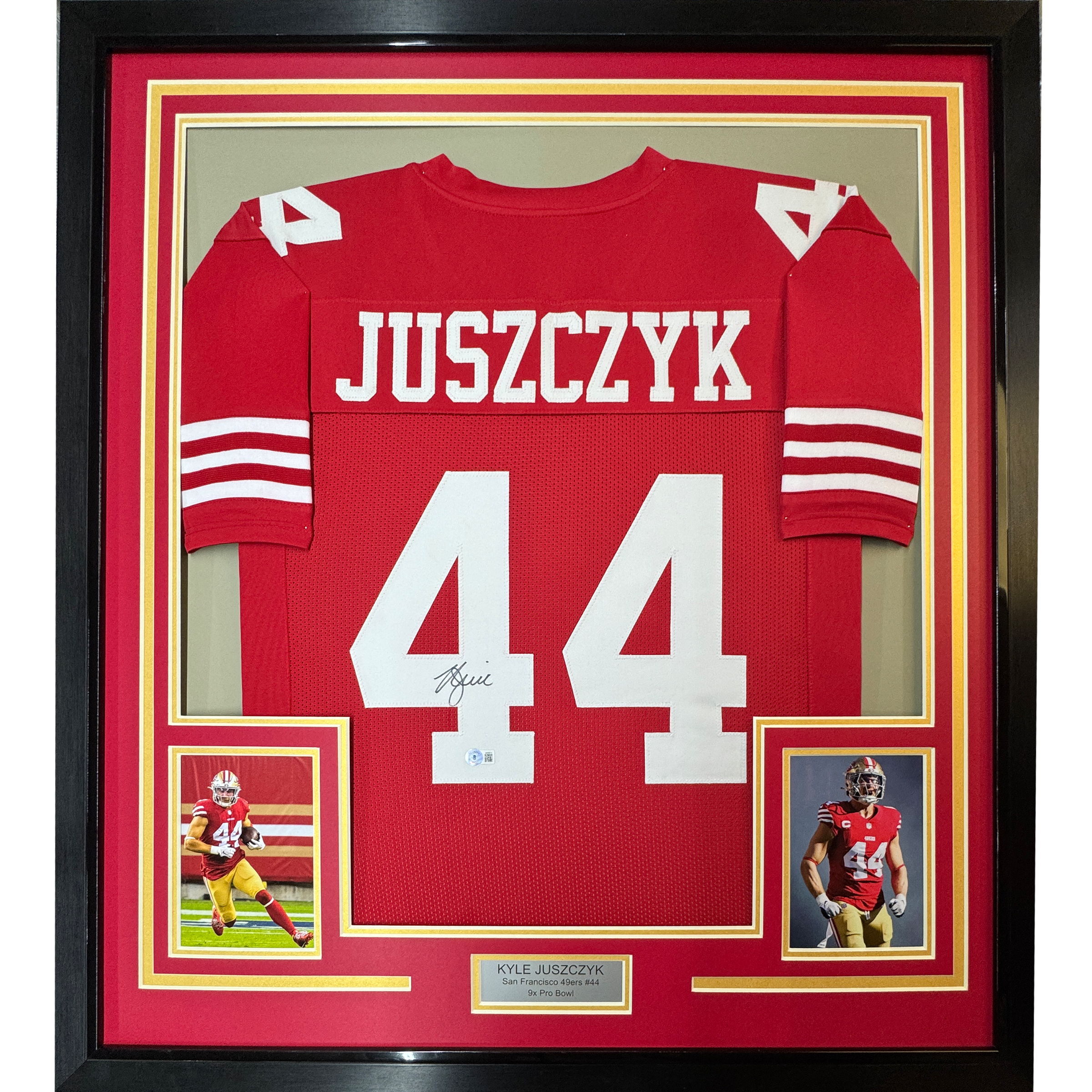 Framed Autographed/Signed Kyle Juszczyk 35x39 San Francisco Red Football Jersey Beckett BAS COA