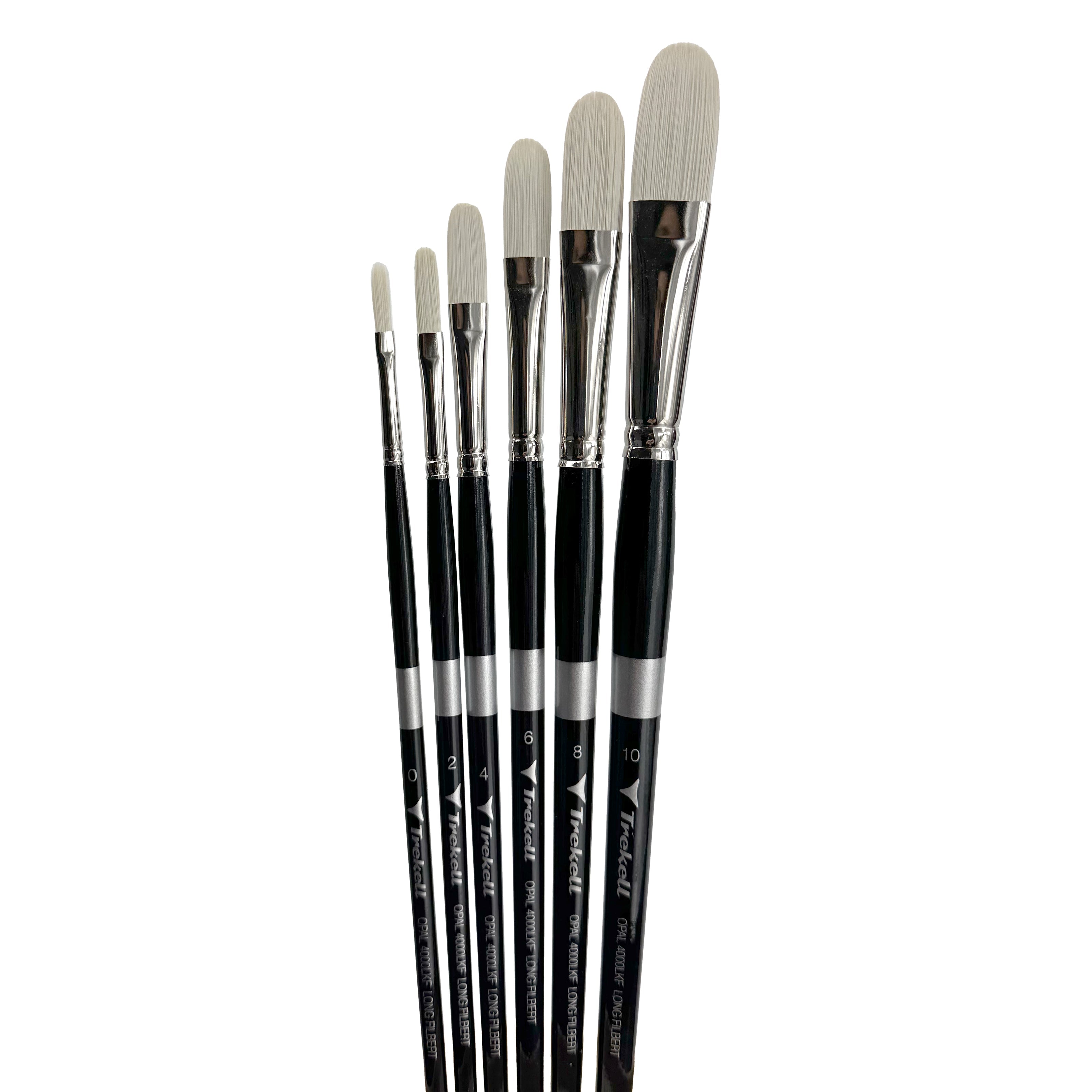 Trekell Opal Synthetic Hog Bristle Long Handle Artist Brush - Complete Brush Set - Long Filbert