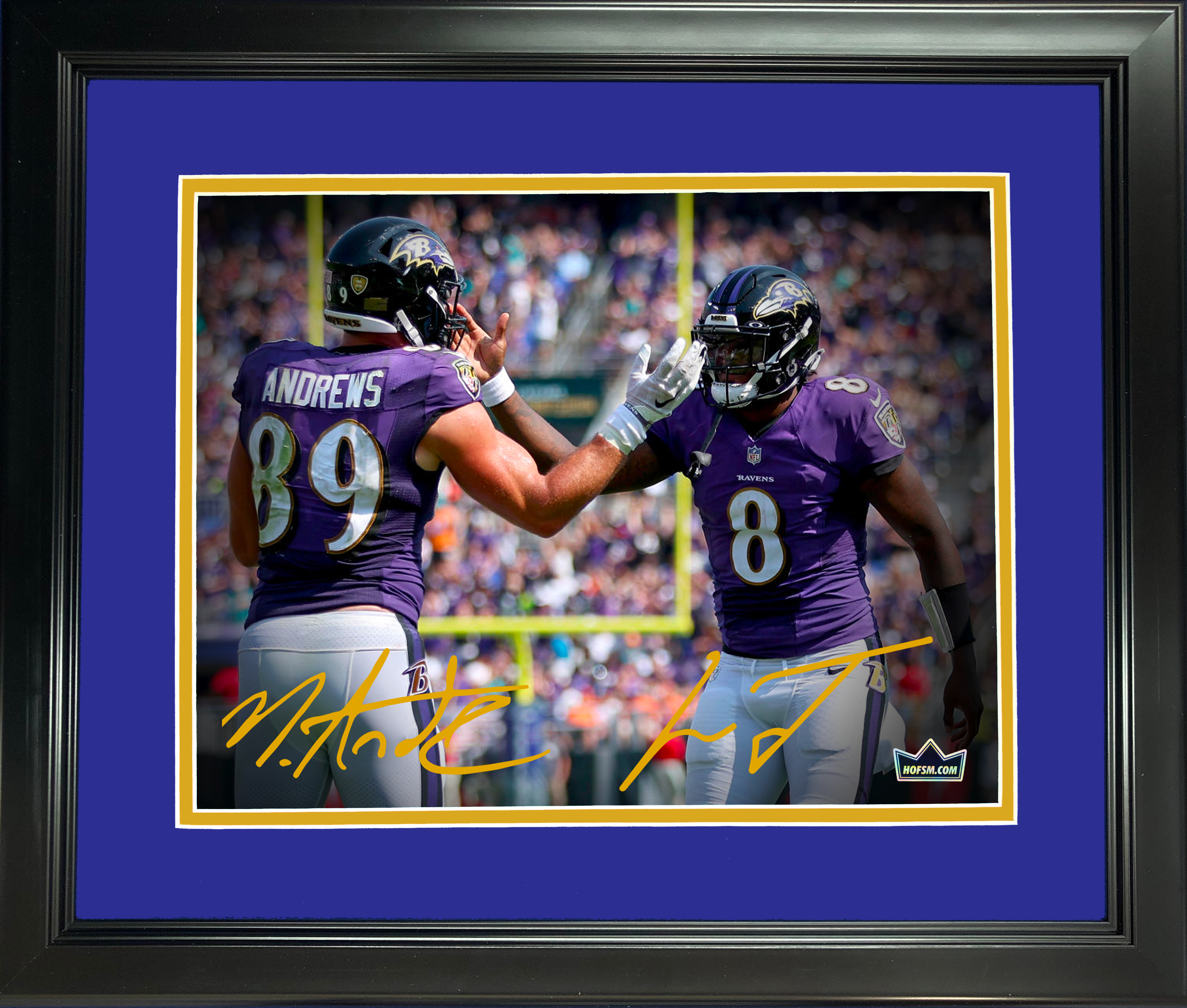 Framed Lamar Jackson & Mark Andrews Dual Facsimile Laser Engraved Signature Auto Baltimore Ravens 11"x14" Football Photo HOFSM Holo