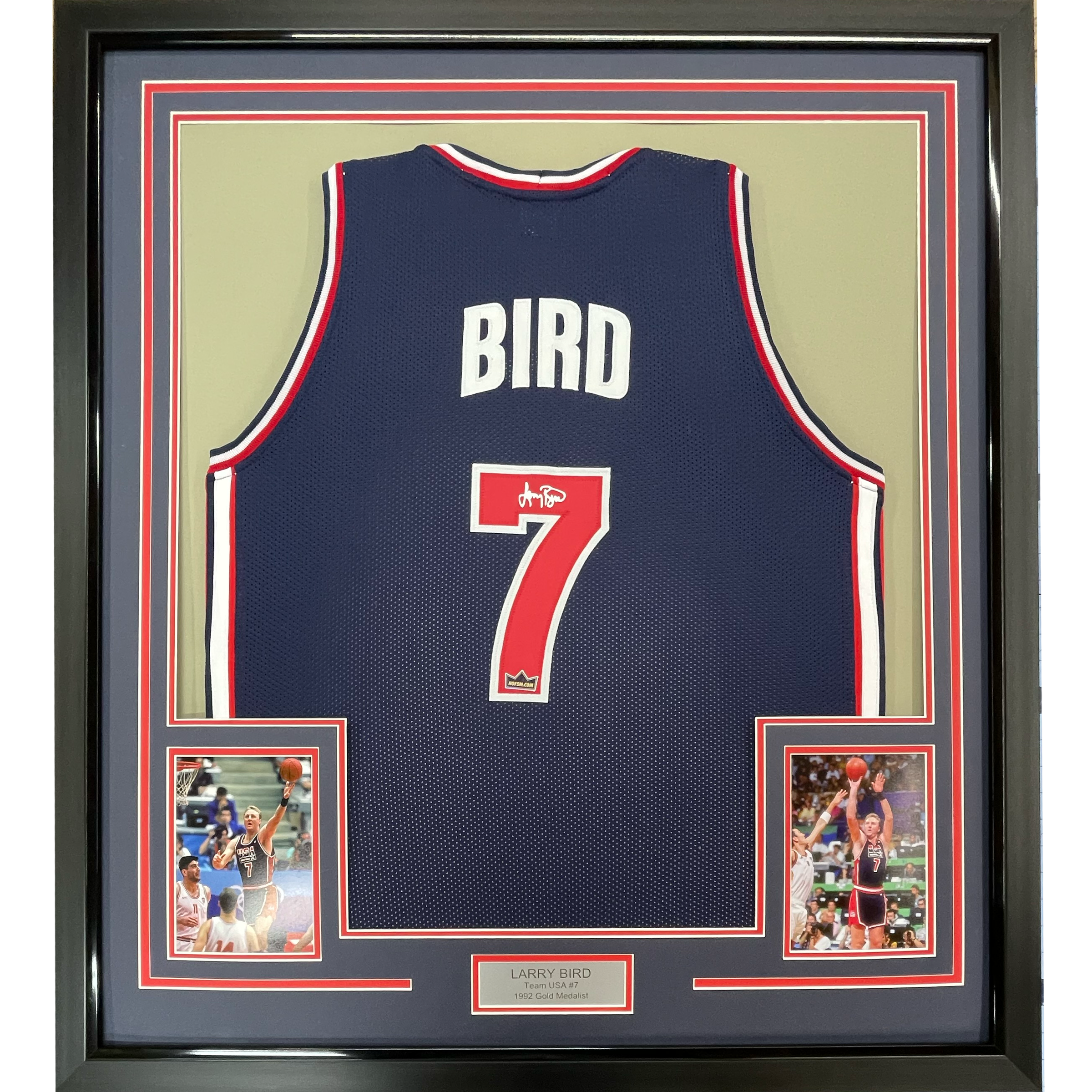 Framed Facsimile Autographed Larry Bird 35x39 United States Team USA Olympics Blue Reprint Laser Auto Basketball Jersey