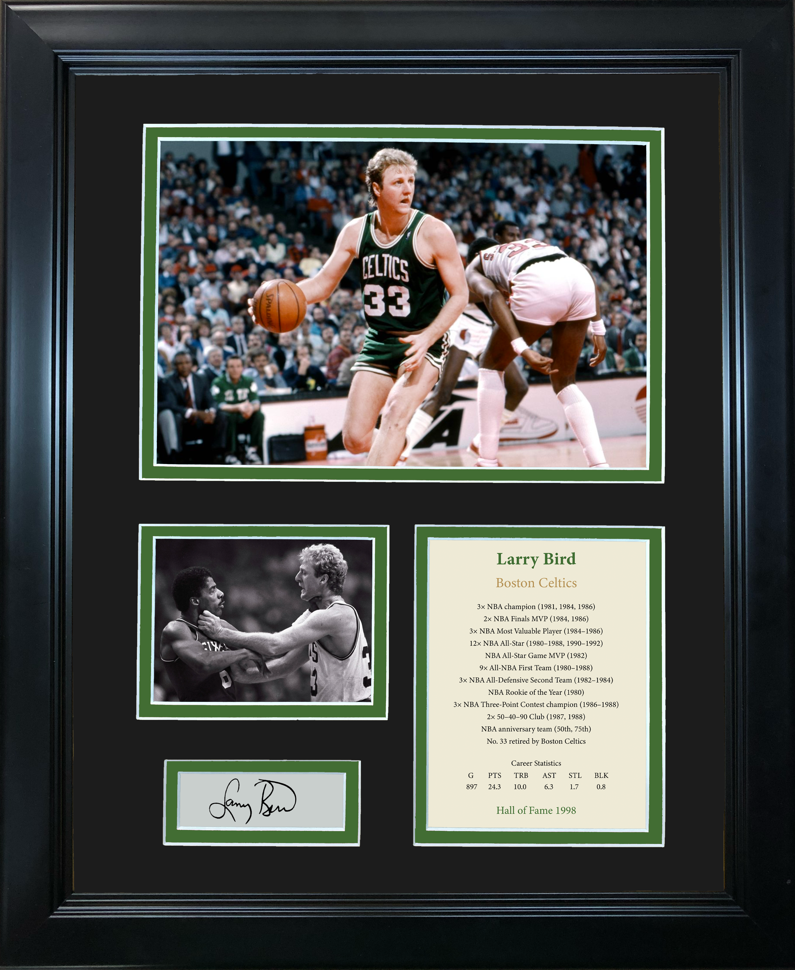 Framed Larry Bird Hall of Fame Facsimile Laser Engraved Signature Auto Boston Celtics Basketball 11"x14" Photo Sig Collage