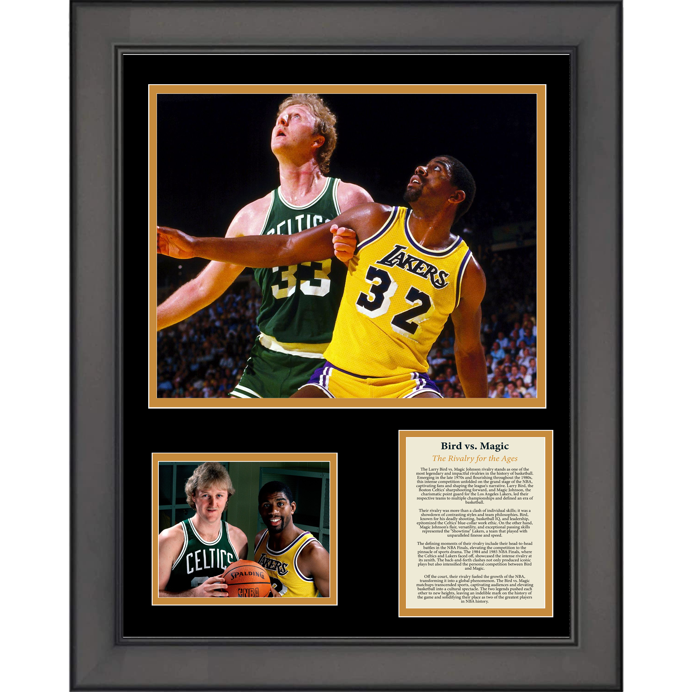 Framed Larry Bird vs. Magic Johnson Rivalry Basketball 11"x14" Three Photo Collage