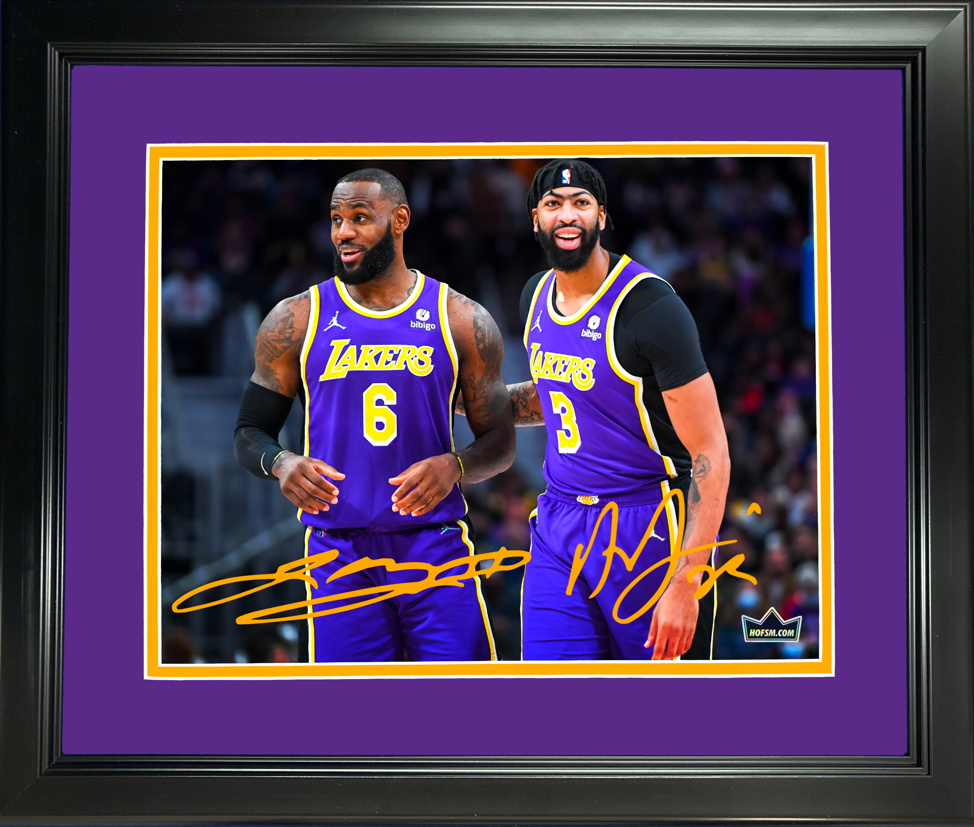 Framed LeBron James and Anthony Davis Los Angeles Lakers Dual Facsimile Laser Engraved Signature Auto 11"x14" Basketball Photo HOFSM Holo