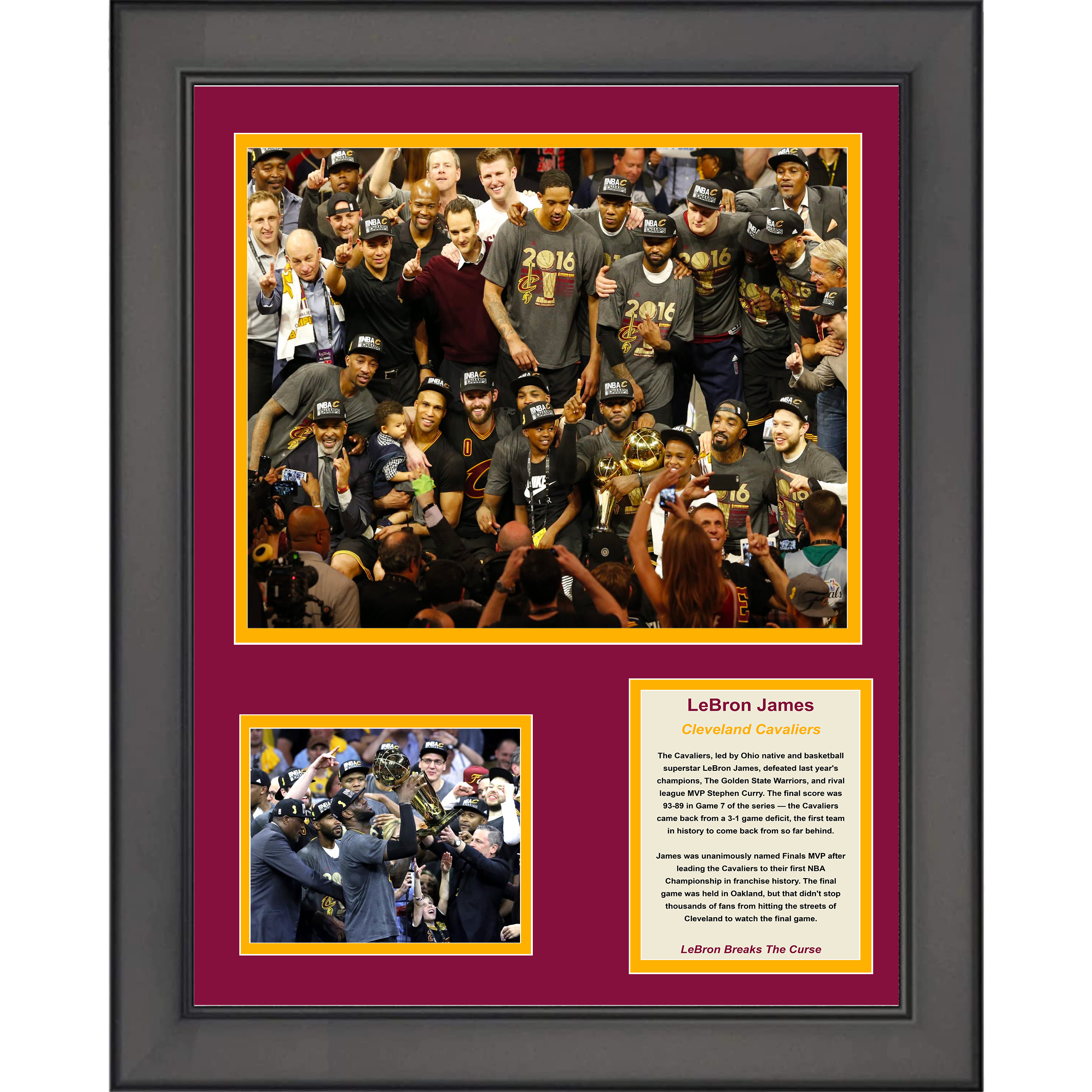 Framed Cleveland Cavaliers 2016 NBA Champions LeBron James MVP Basketball 11"x14" Three Photo Collage