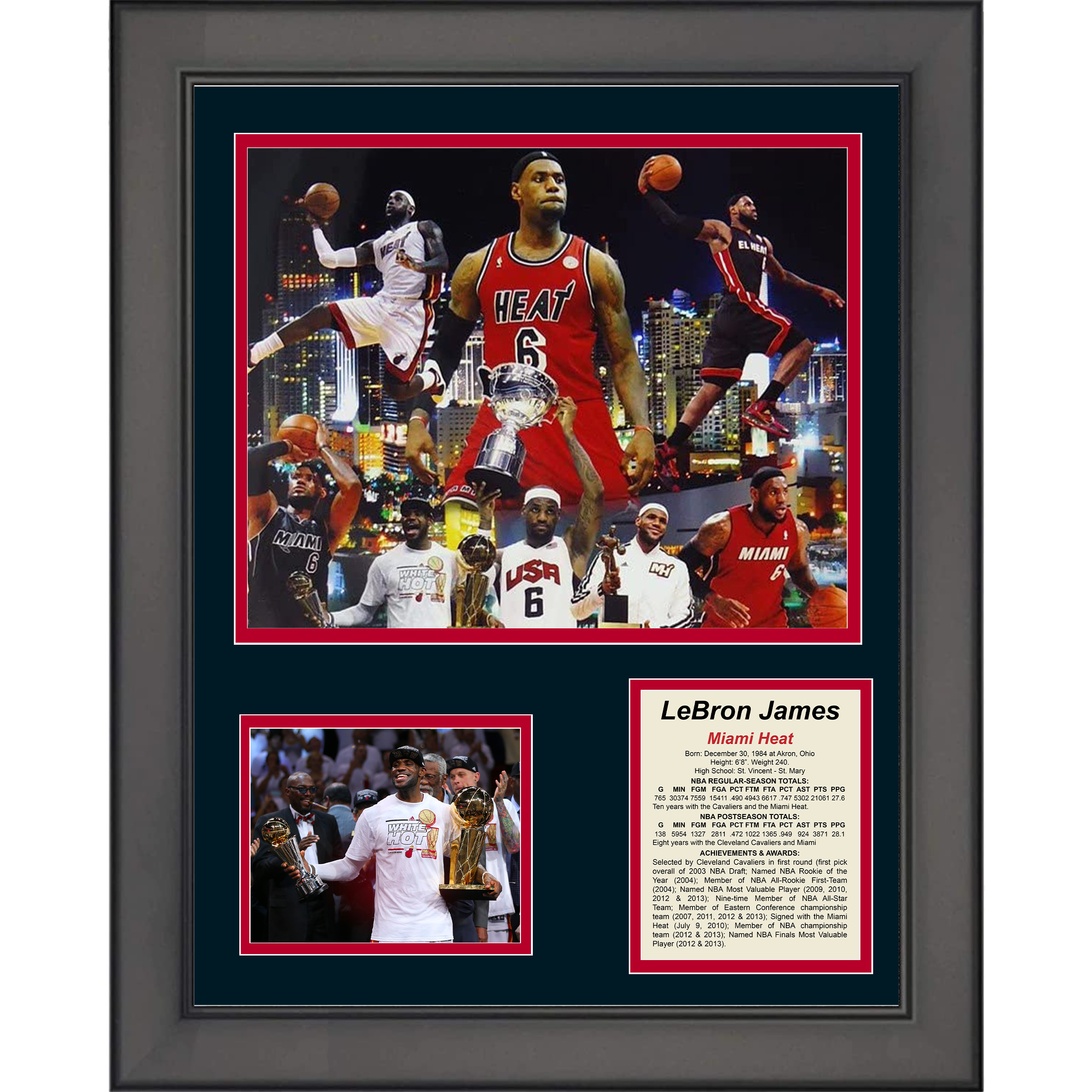 Framed LeBron James Highlights & Awards Miami Heat 11"x14" Basketball Three Photo Collage