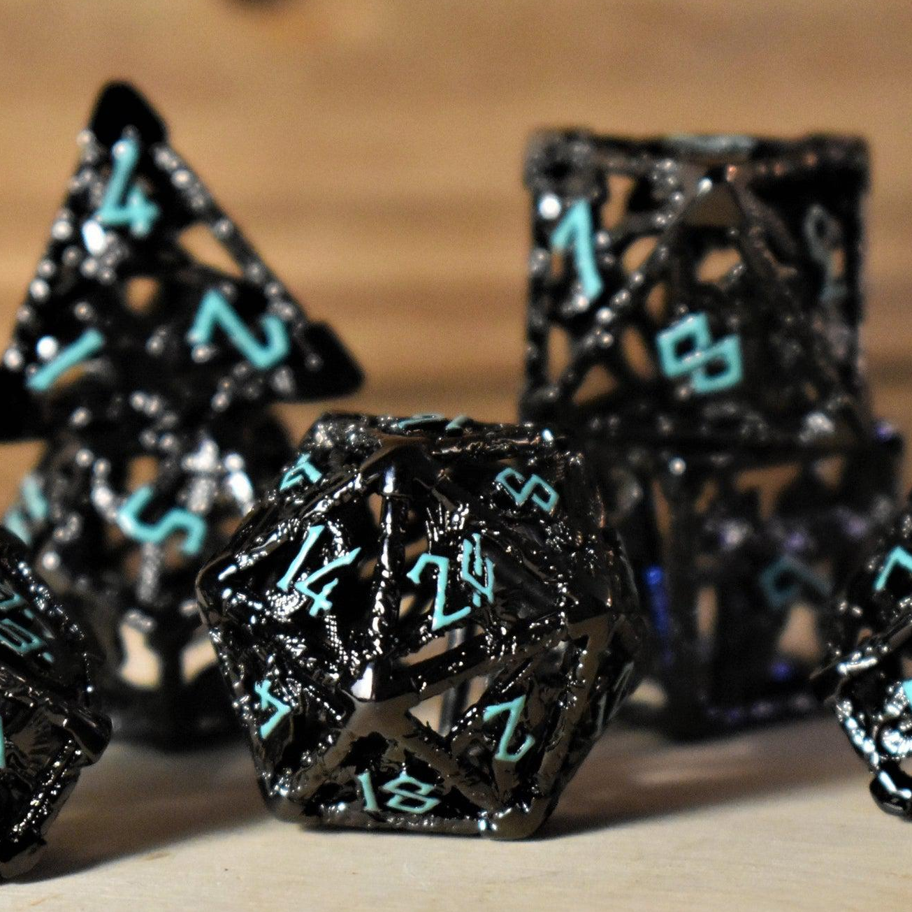 Legends of Valhalla - Black and Blue Hollow Metal Dice Set