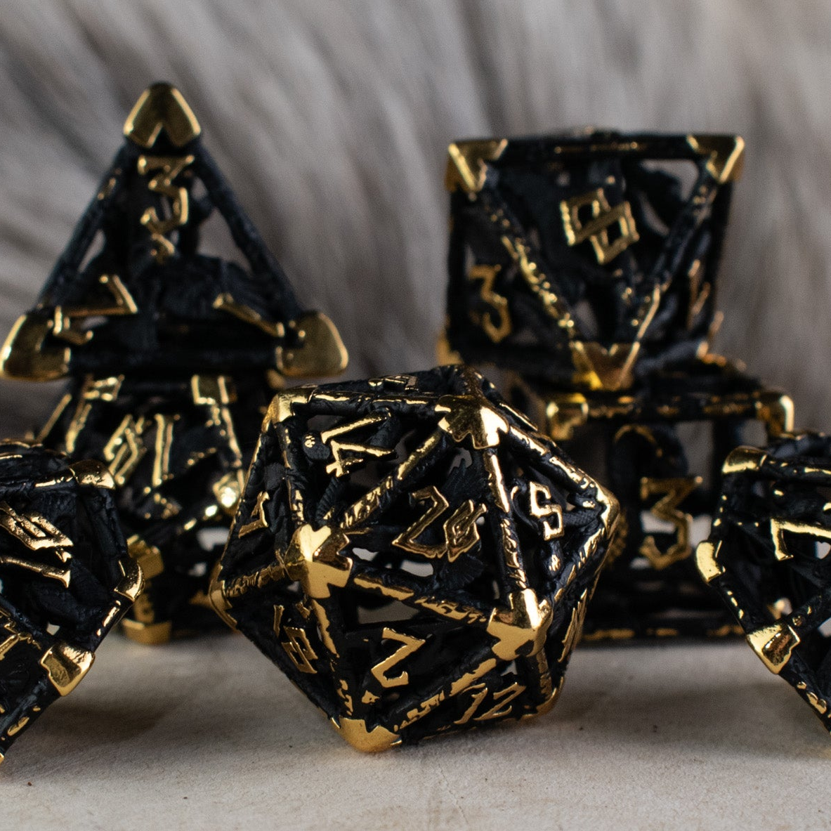 Legends of Valhalla - Matte Black and Gold Hollow Metal Dice Set