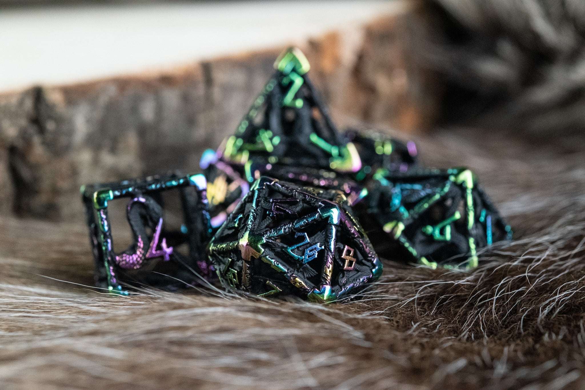 Legends of Valhalla - Matte Black and Iridescent Hollow Metal Dice Set
