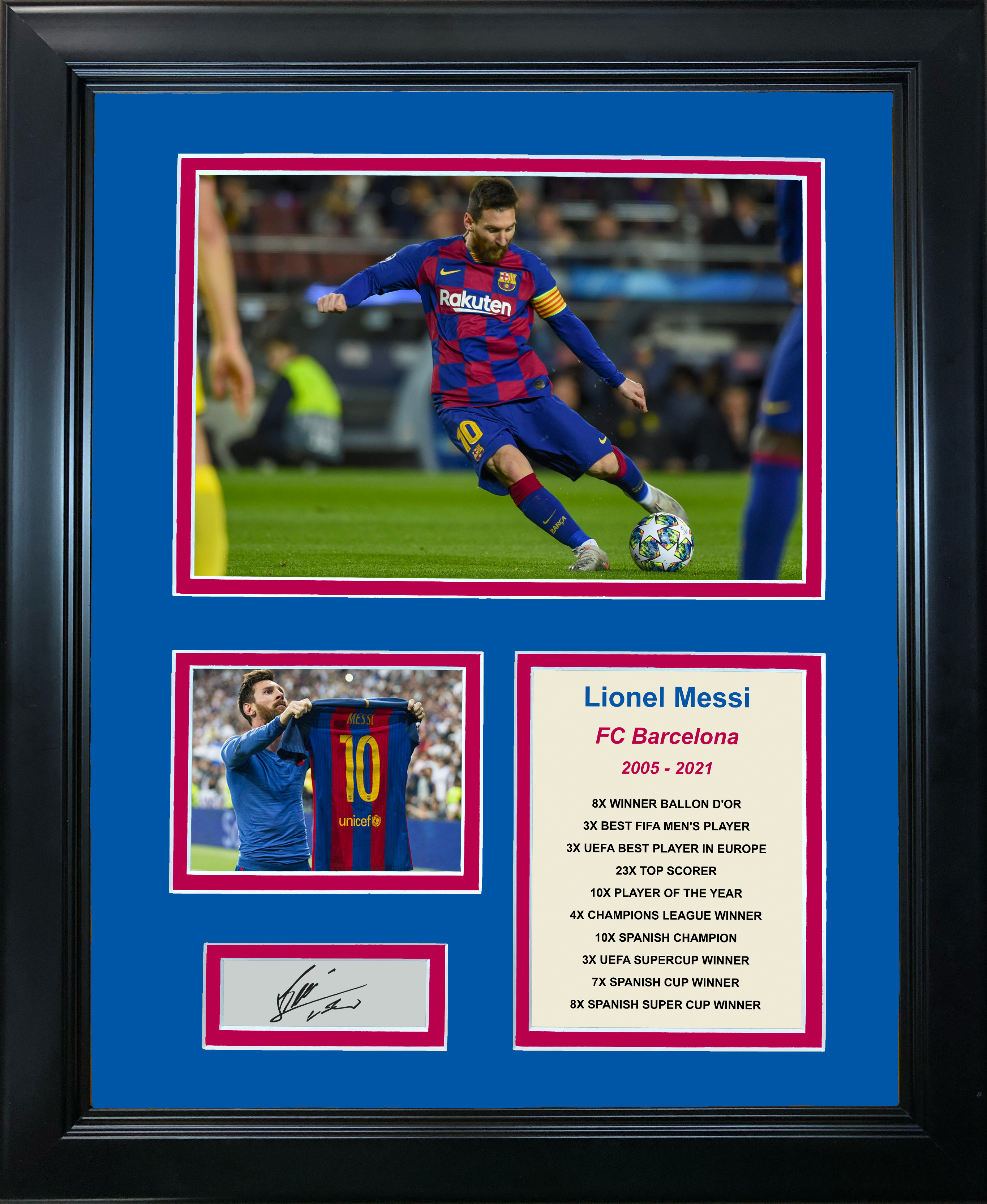 Framed Lionel Messi Facsimile Laser Engraved Signature Auto FC Barcelona Soccer Futbol 11"x14" Photo Sig Collage