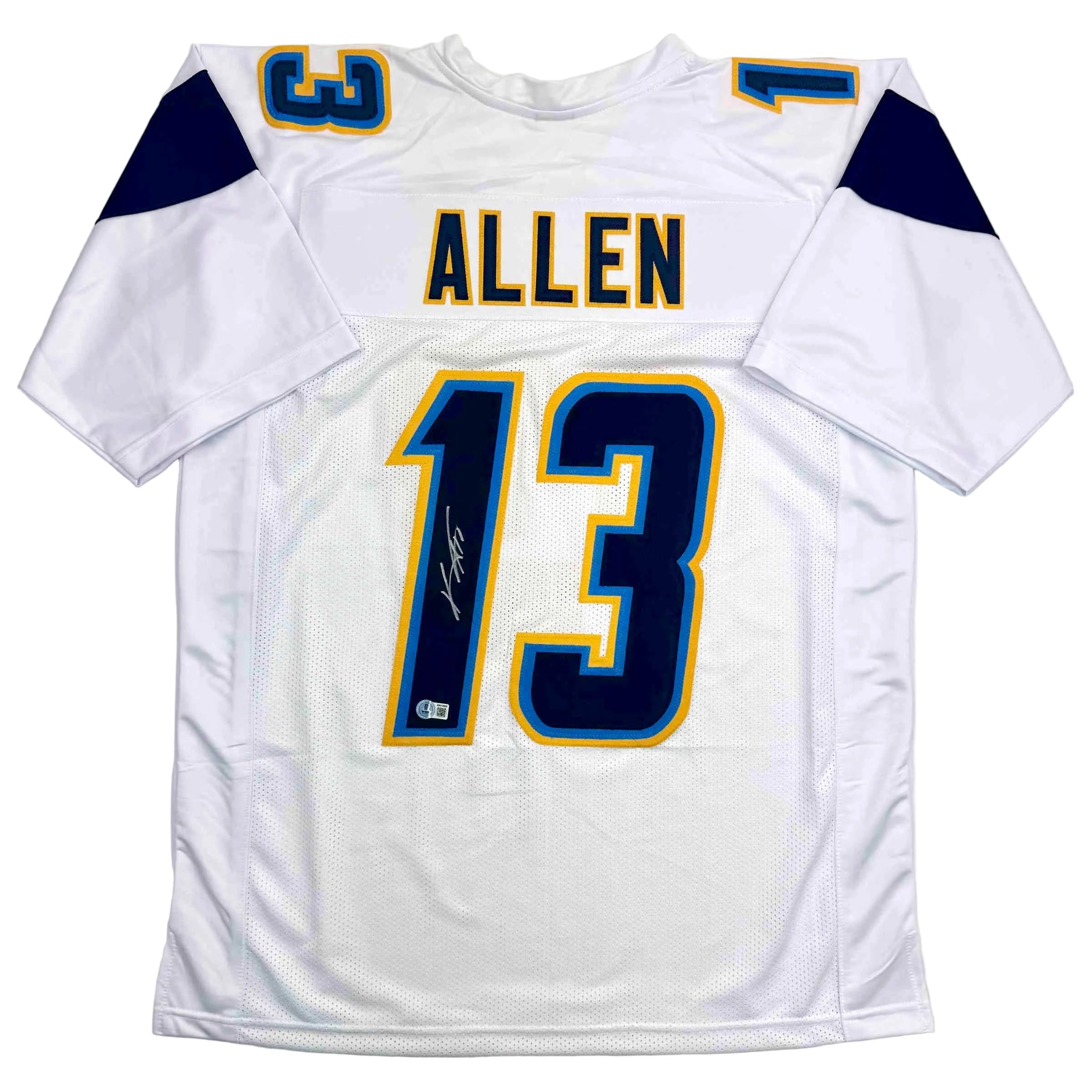Autographed/Signed Keenan Allen Los Angeles LA White Football Jersey Beckett BAS COA