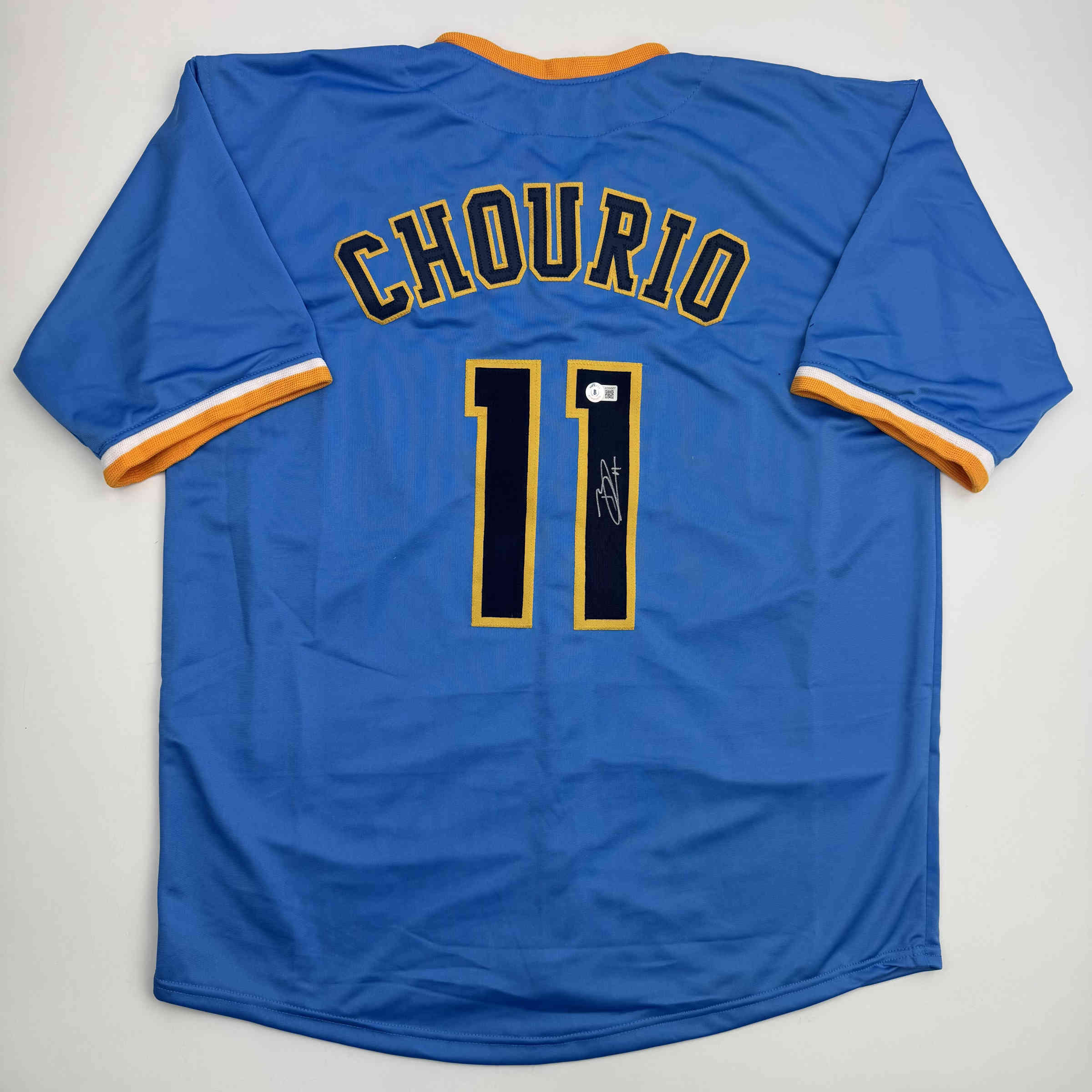 Autographed/Signed Jackson Chourio Milwaukee Blue Baseball Jersey Beckett BAS COA
