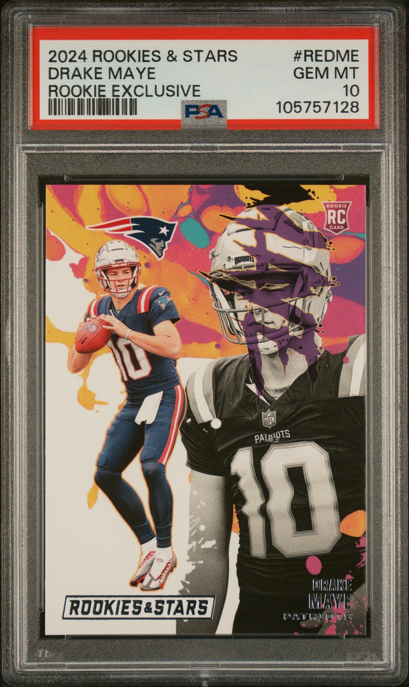 Graded 2024 Panini Rookies & Stars Drake Maye #REDME Rookie Exclusive  Rookie RC Football Card PSA 10 Gem Mint