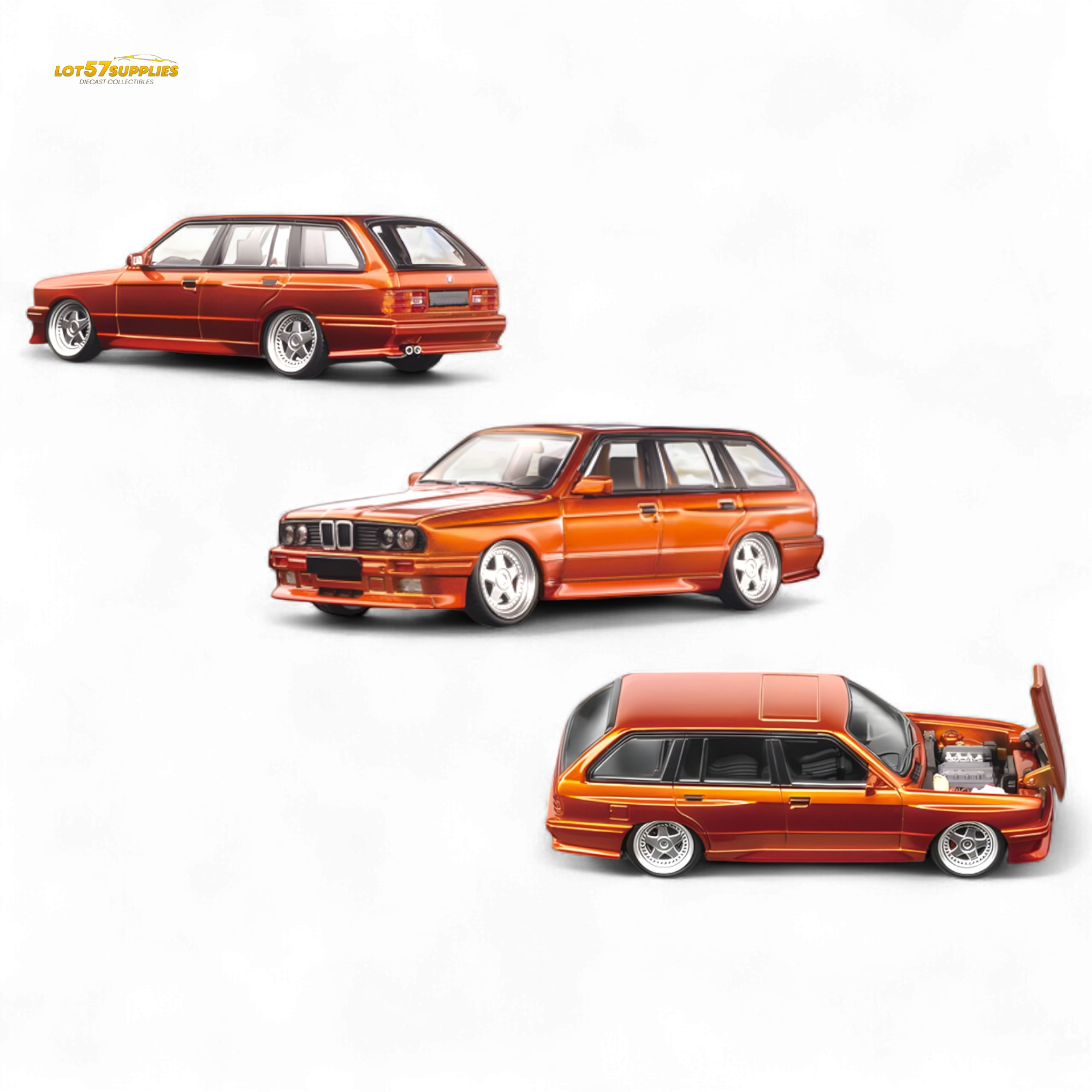 Mortal BMW E30 Crock - Openable Hood - Cambered in Sunset Orange 1:64