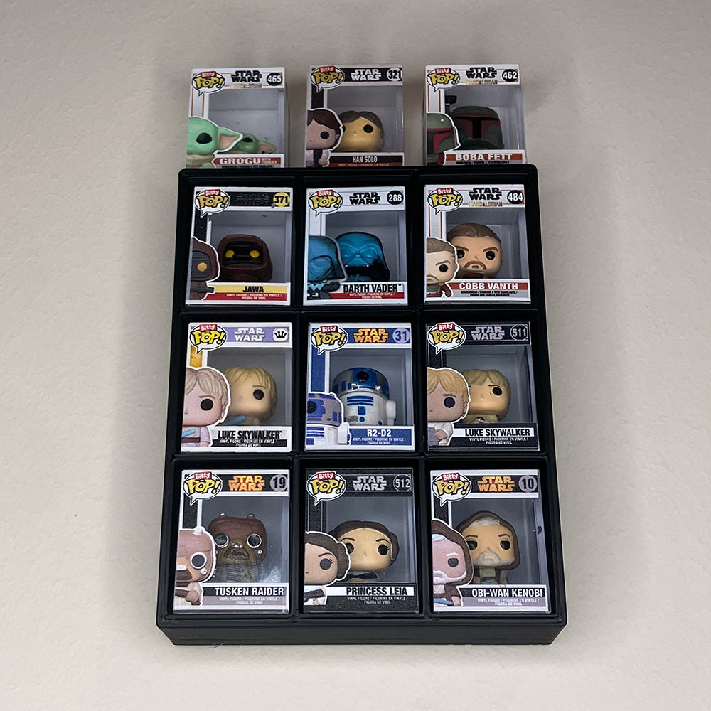 BITTY KUBBIE BLACK (3x3) - Display Case for Funko Bitty Pops, Wall Mountable & Stackable Pop Shelf (3D Printed)