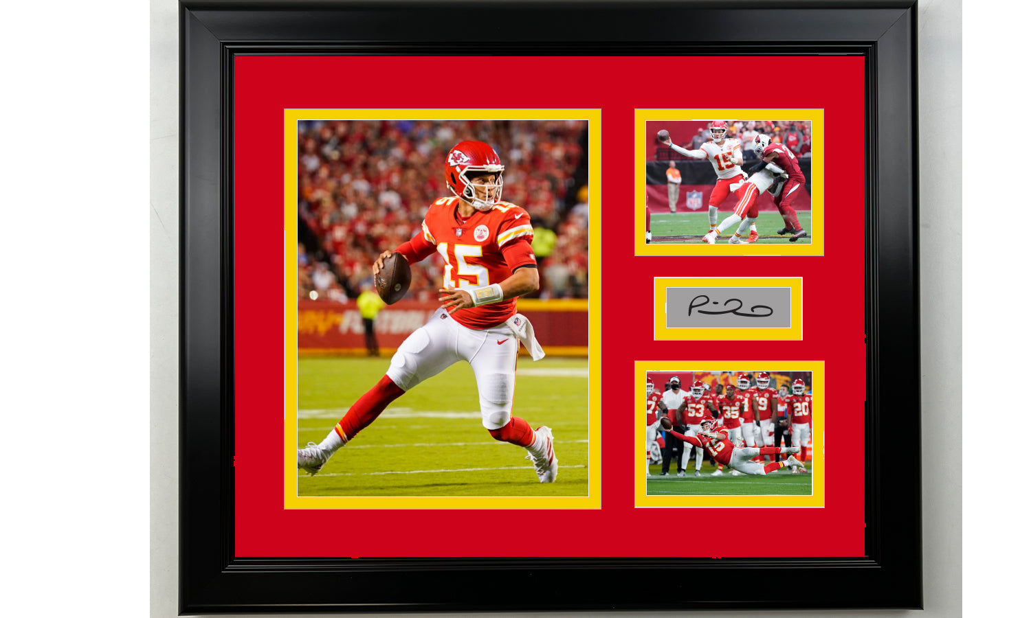 Framed Patrick Mahomes Kansas City Chiefs Facsimile Laser Engraved Signature Football 14x11 3 Photo Collage