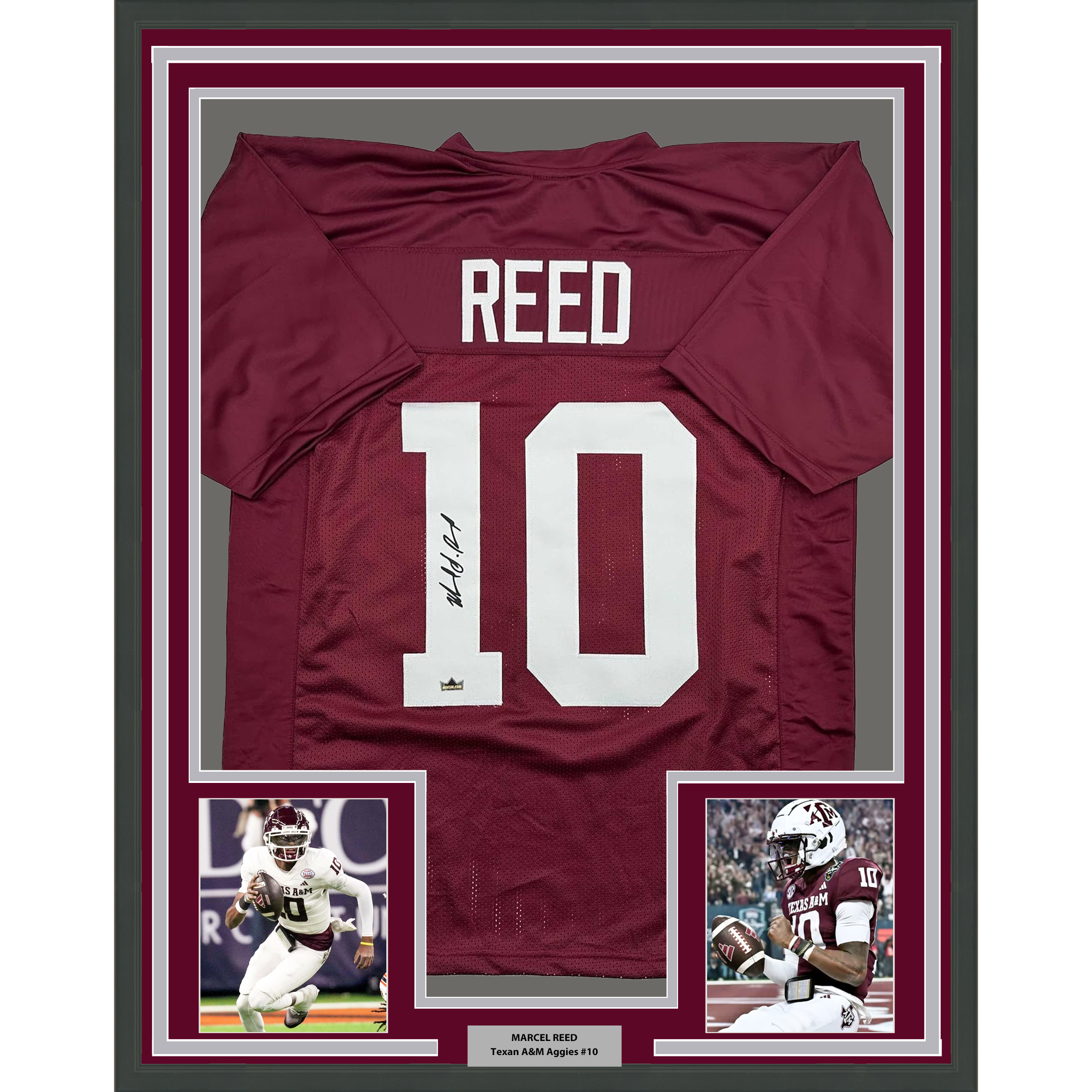 Framed Facsimile Autographed Marcel Reed 35x39 Texas A&M Maroon Reprint Laser Auto College Football Jersey