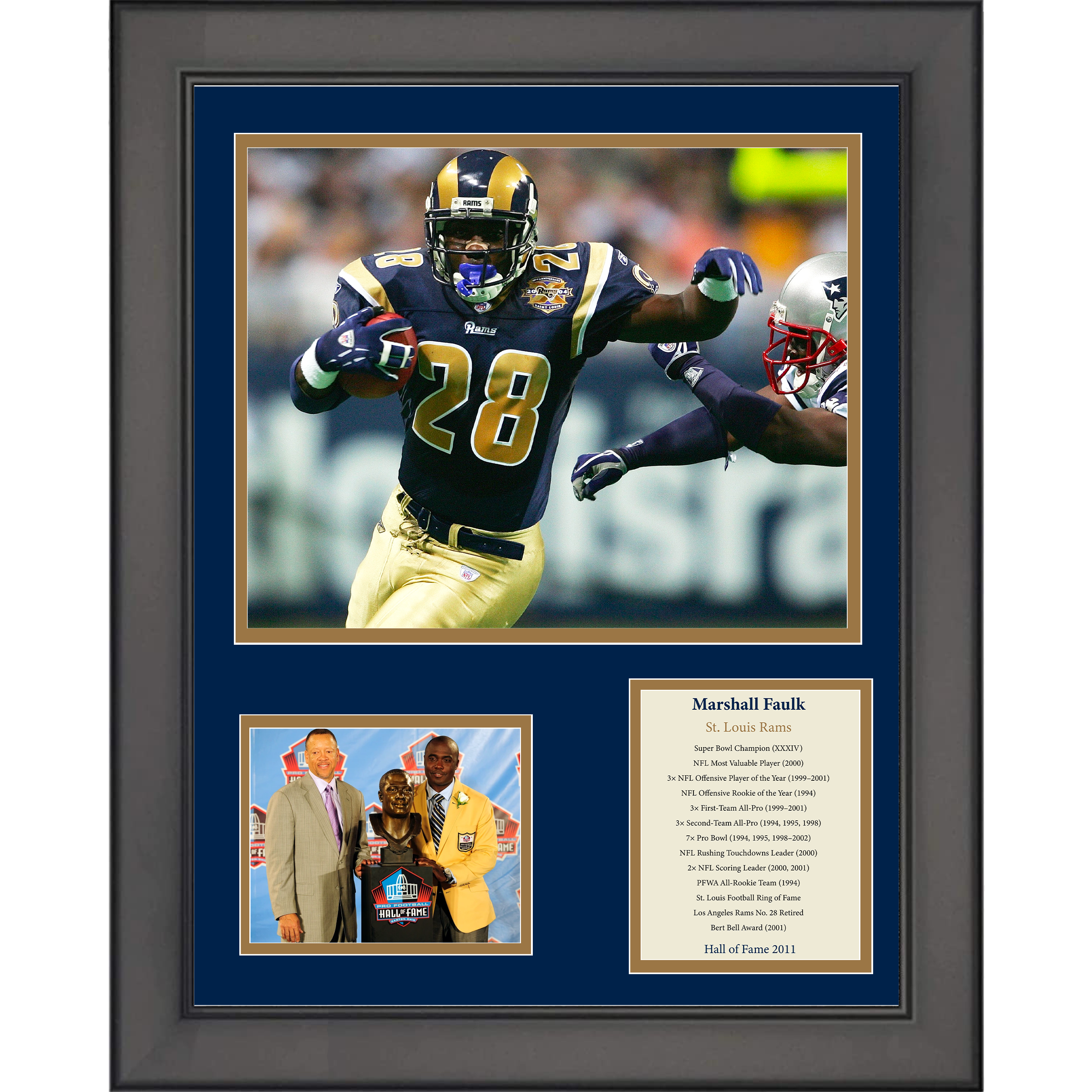 Framed Marshall Faulk Hall of Fame St. Louis Rams 11"x14" Football Three Photo Collage