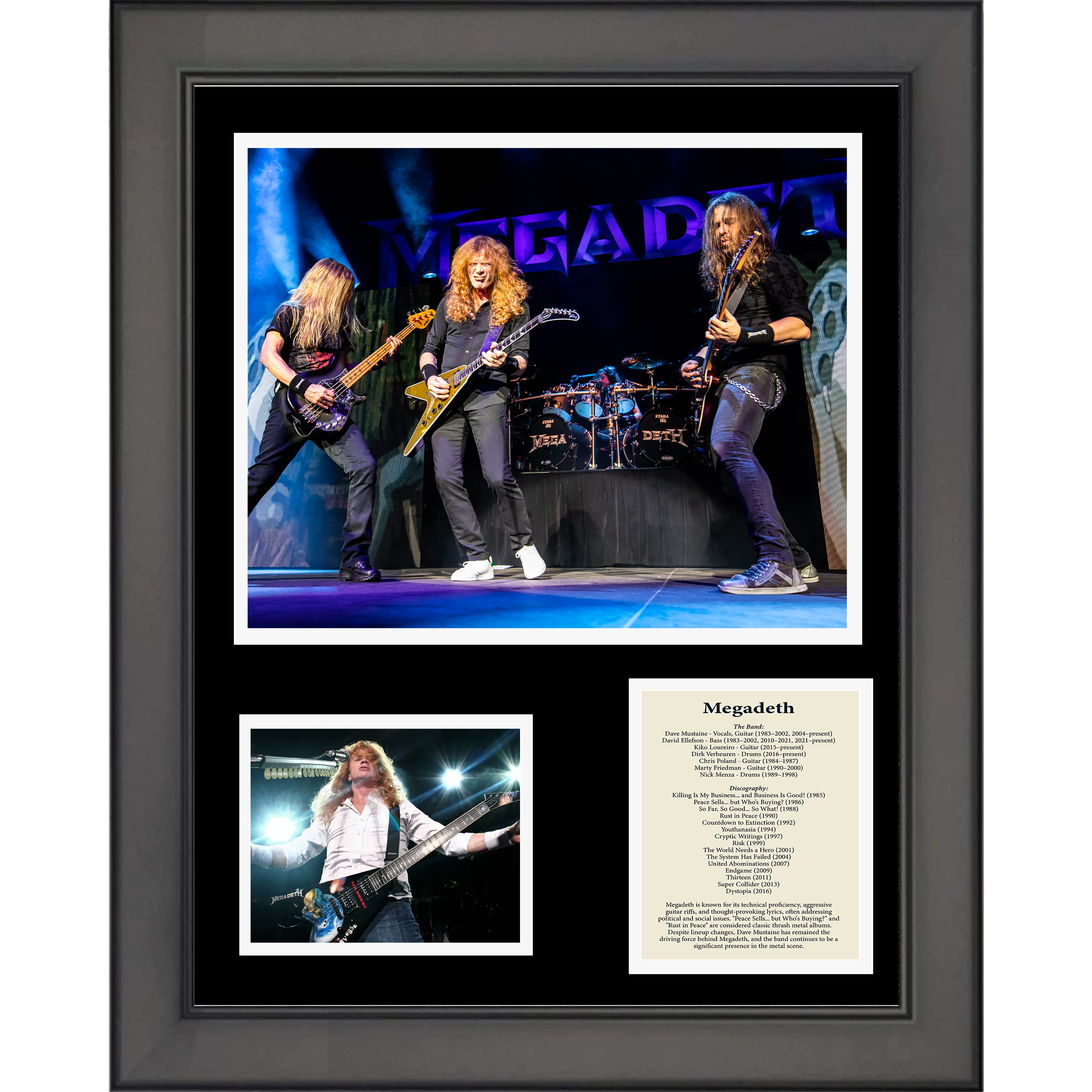 Framed Megadeth Band Discography 11"x14" Music Three Photo Collage