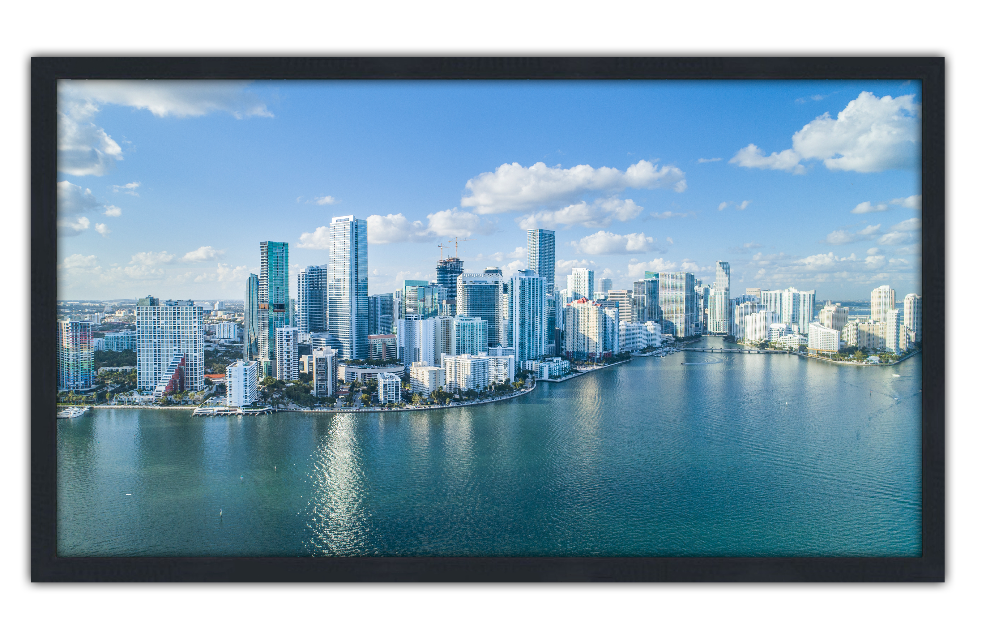 Professionally Framed Miami Florida Skyline High-Resolution Panoramic Photo 12x22 Wall Art