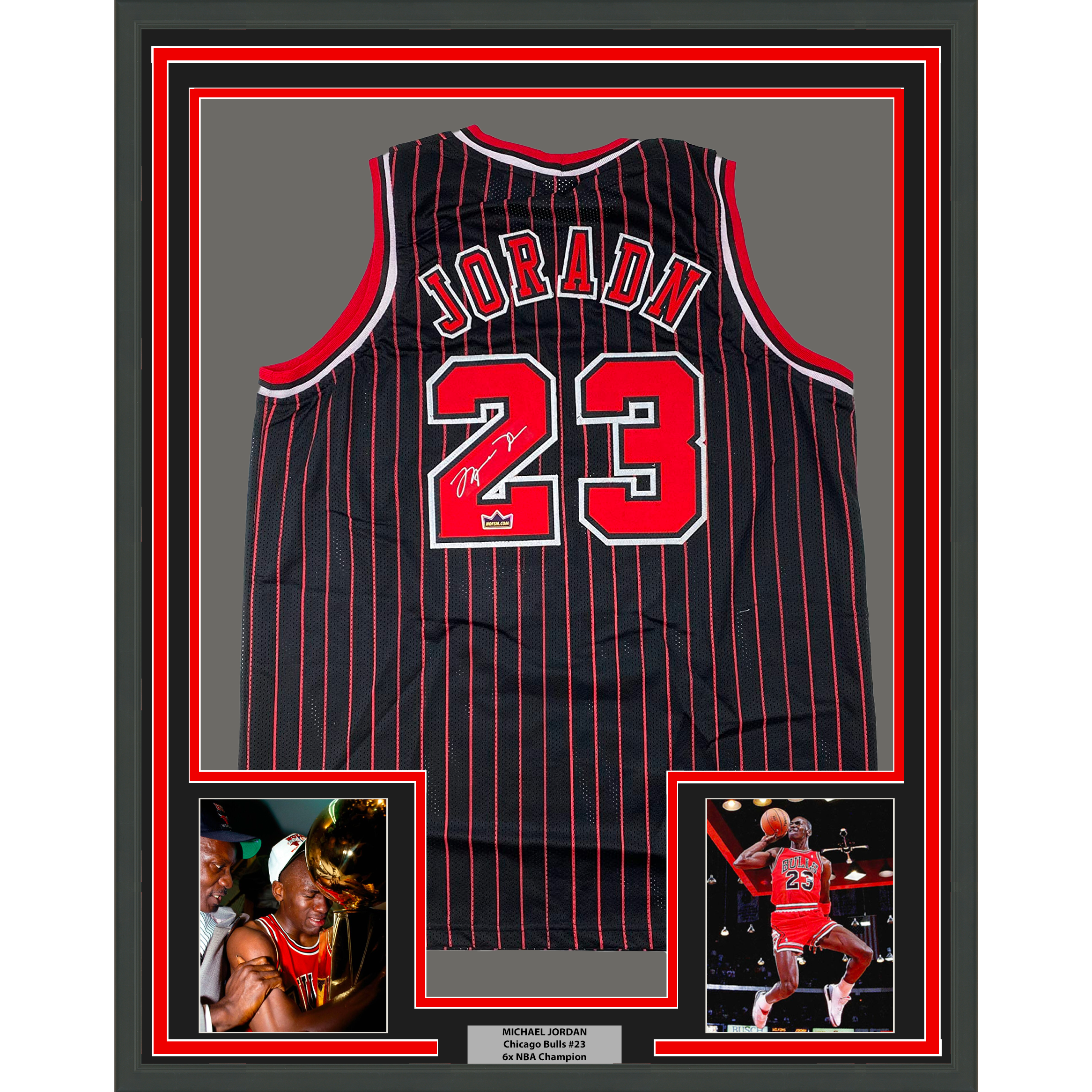 Framed Facsimile Autographed Michael Jordan 35x39 Chicago Black Pinstripe Reprint Laser Auto Basketball Jersey Size Men's XL