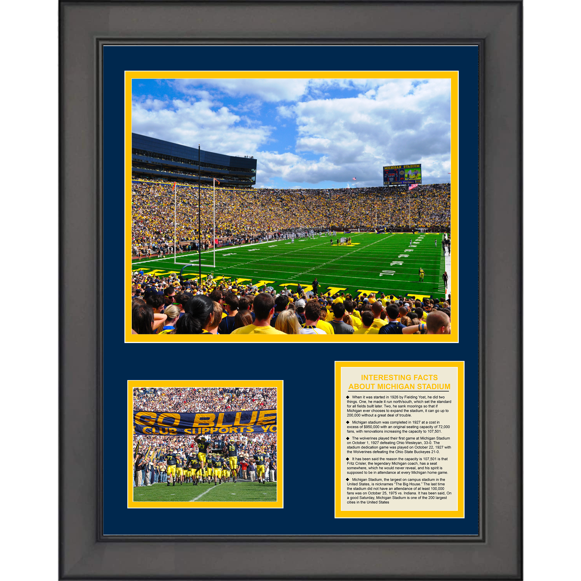 Framed Michigan Wolverines The Big House Stadium & Team History 11"x14" College Football Three Photo Collage
