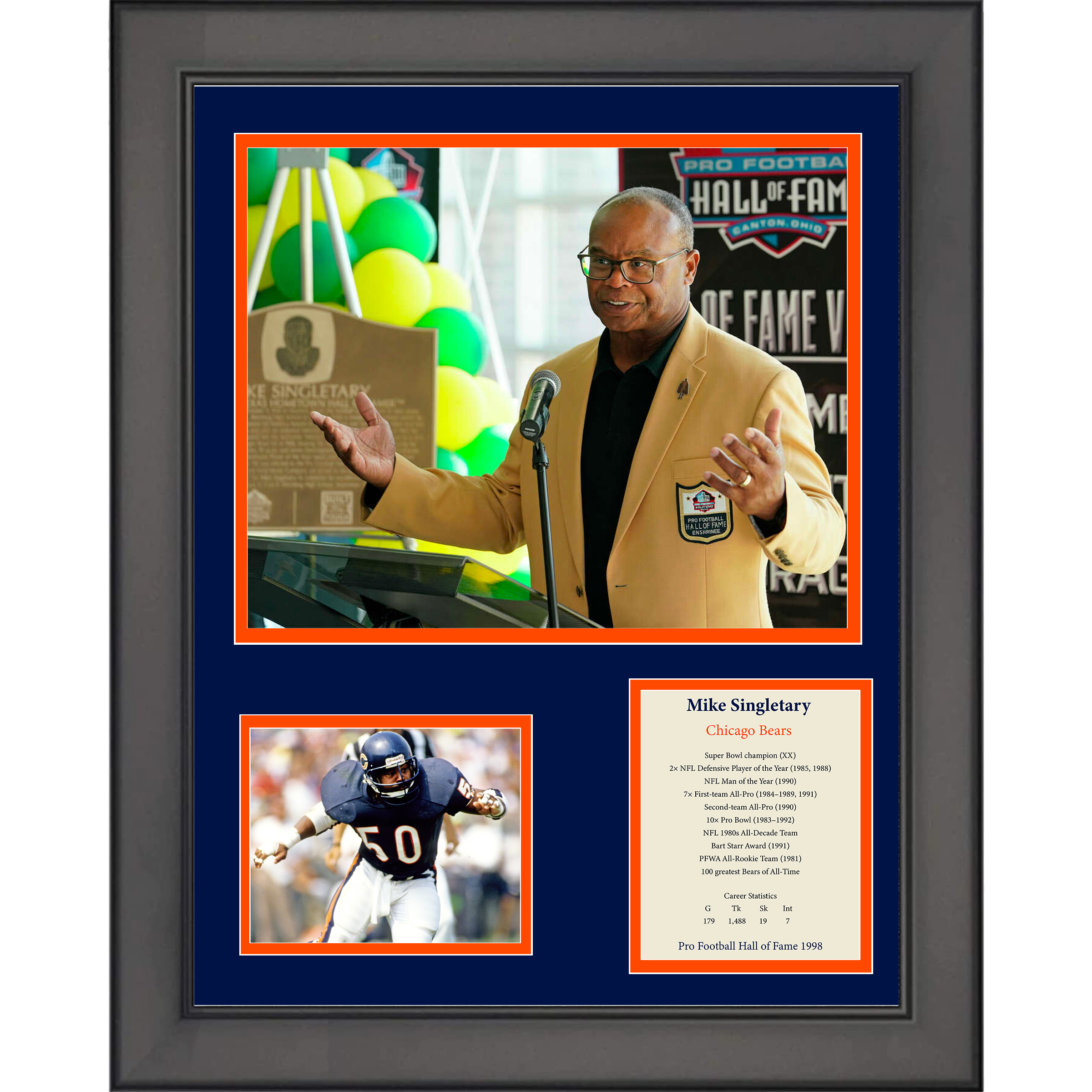 Framed Mike Singletary Hall of Fame Chicago Bears Football 11"x14" Three Photo Collage